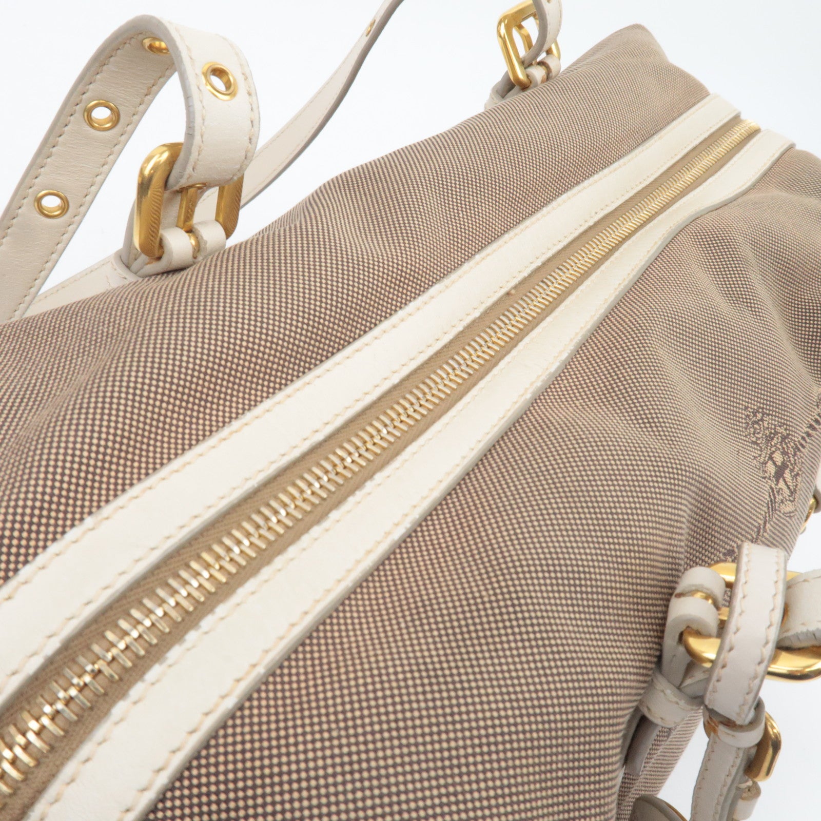 PRADA Logo Jacquard Shoulder Bag Beige