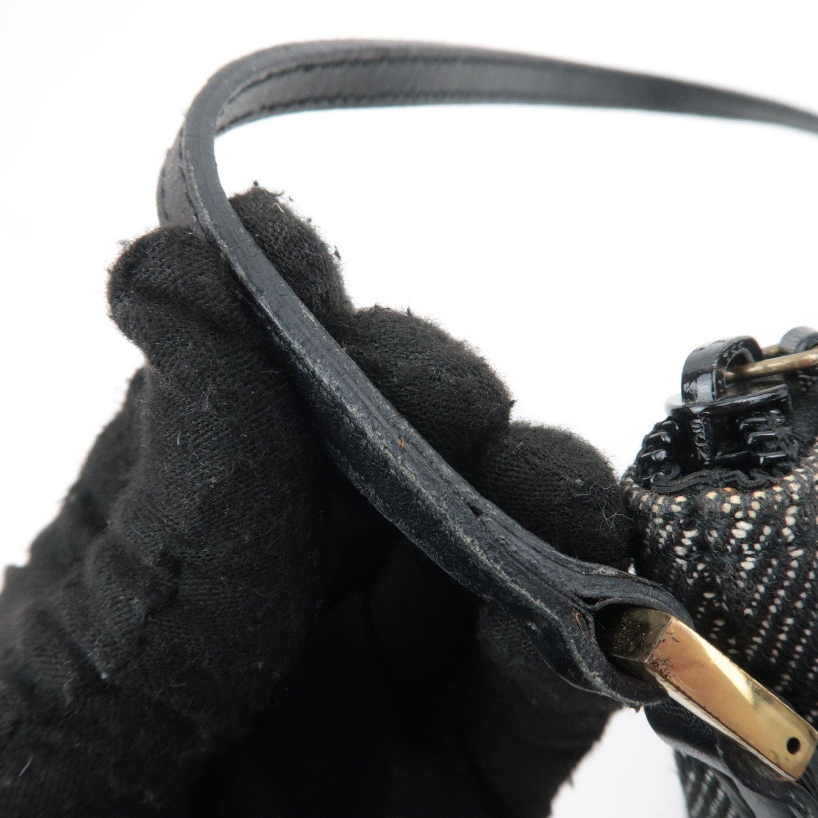 GUCCI Boat Bag GG Denim Handbag Black 07198