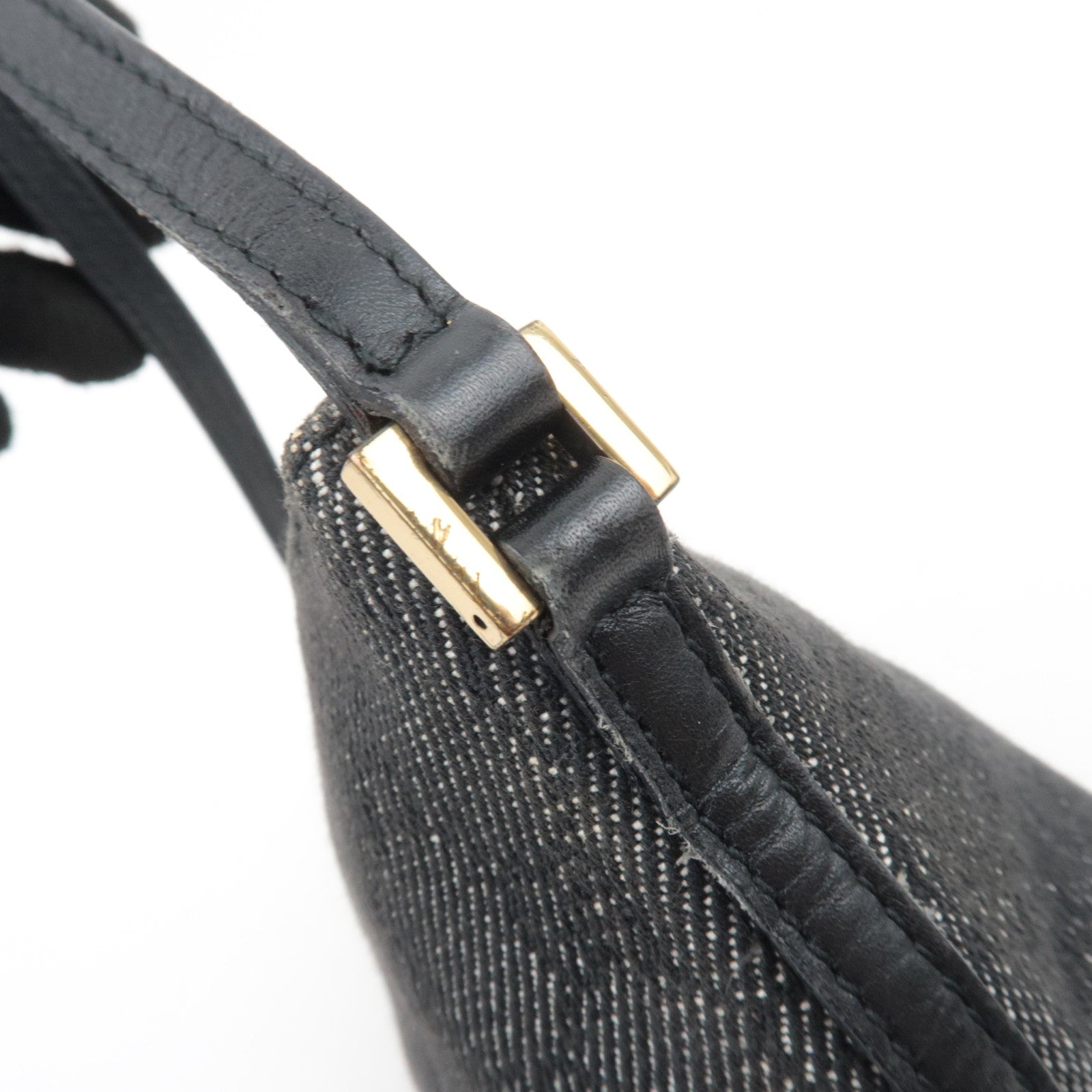 GUCCI Boat Bag GG Denim Handbag Black 07198