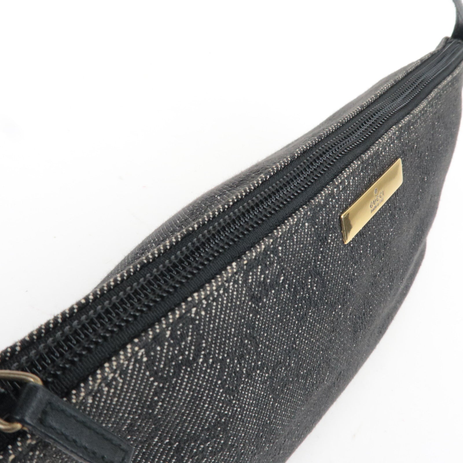GUCCI Boat Bag GG Denim Handbag Black 07198