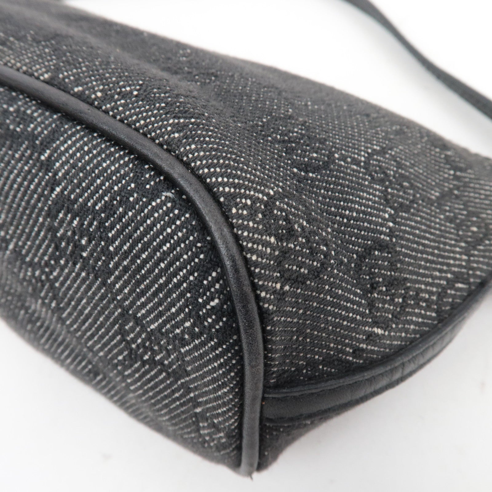 GUCCI Boat Bag GG Denim Handbag Black 07198