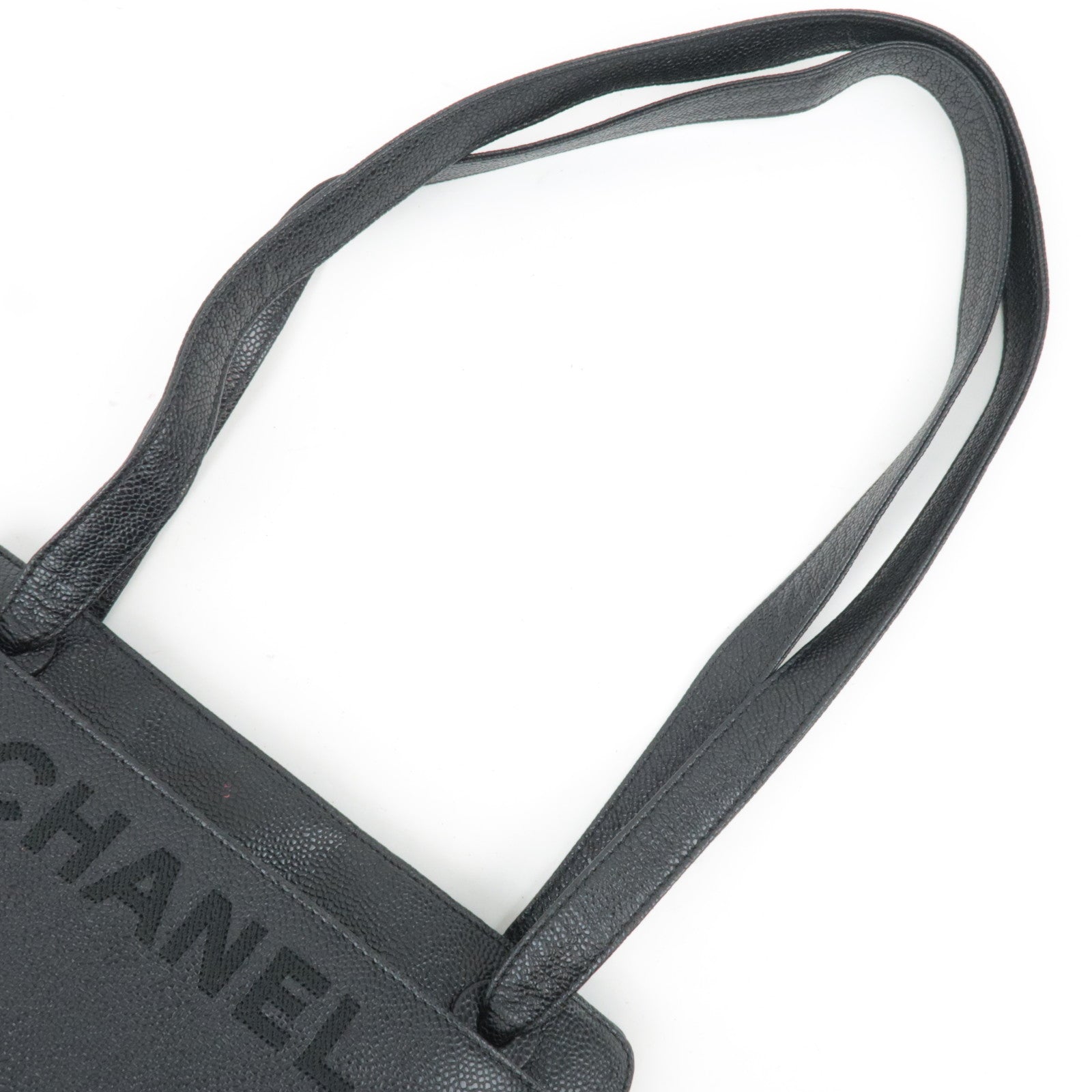 CHANEL Logo Caviarskin Tote Bag Black