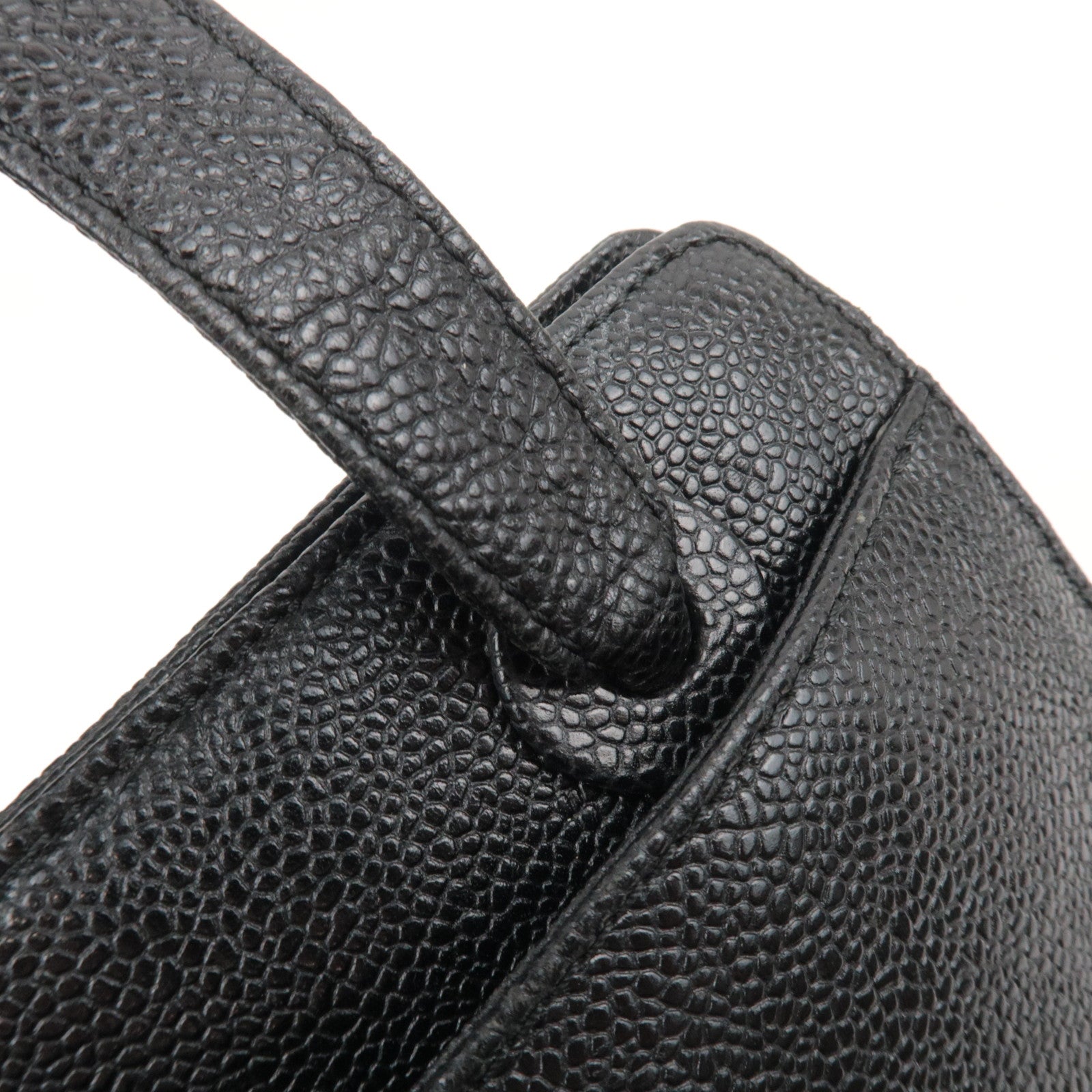CHANEL Logo Caviarskin Tote Bag Black