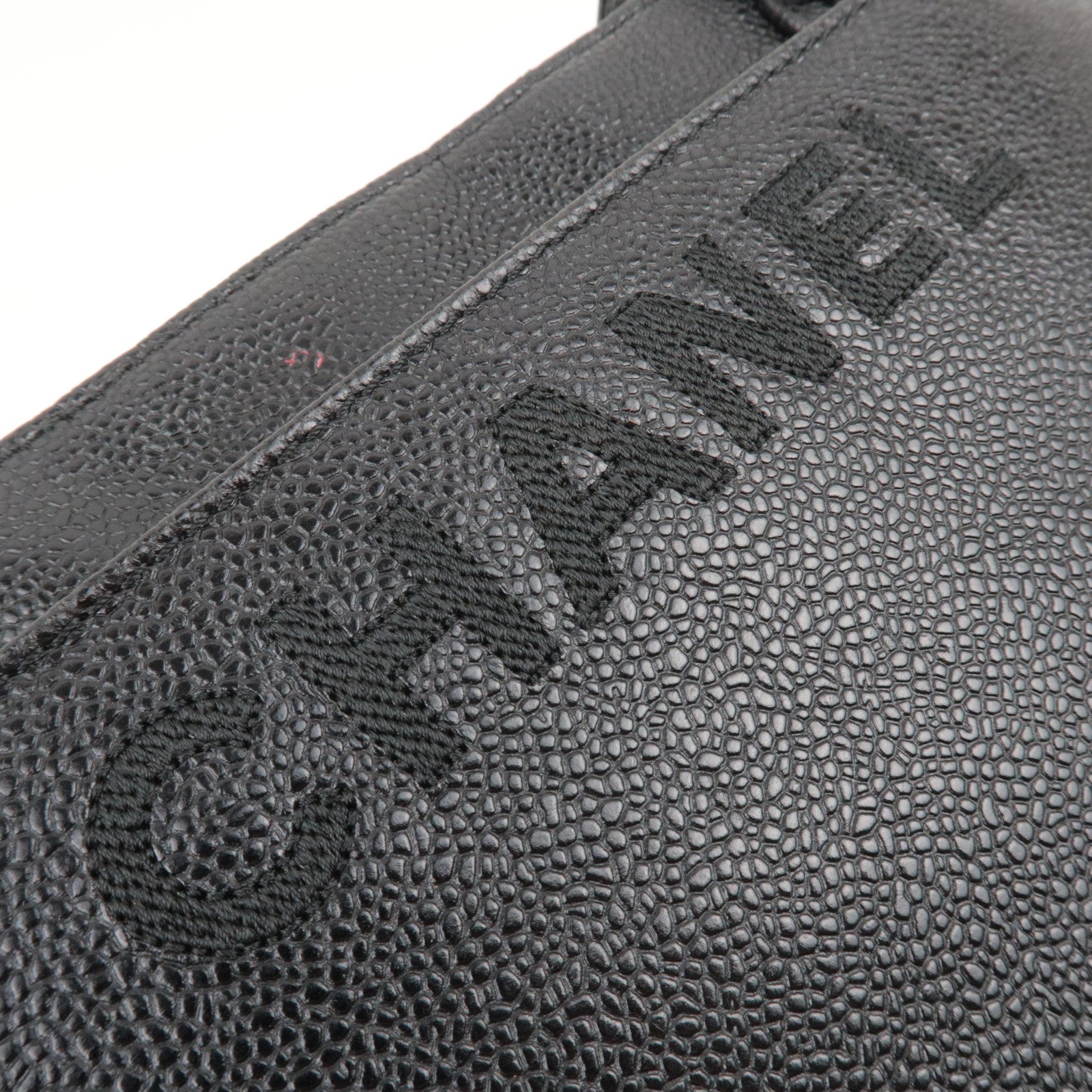 CHANEL Logo Caviarskin Tote Bag Black