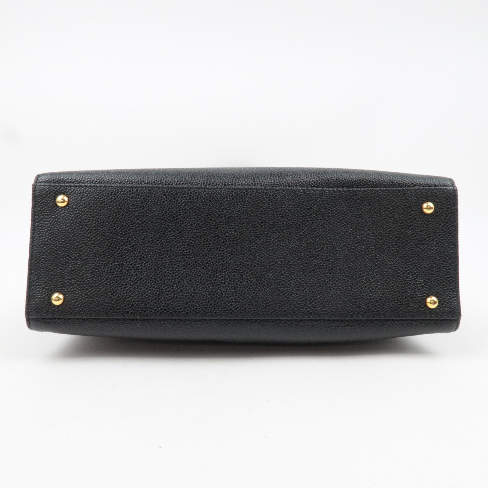 CHANEL Logo Caviarskin Tote Bag Black