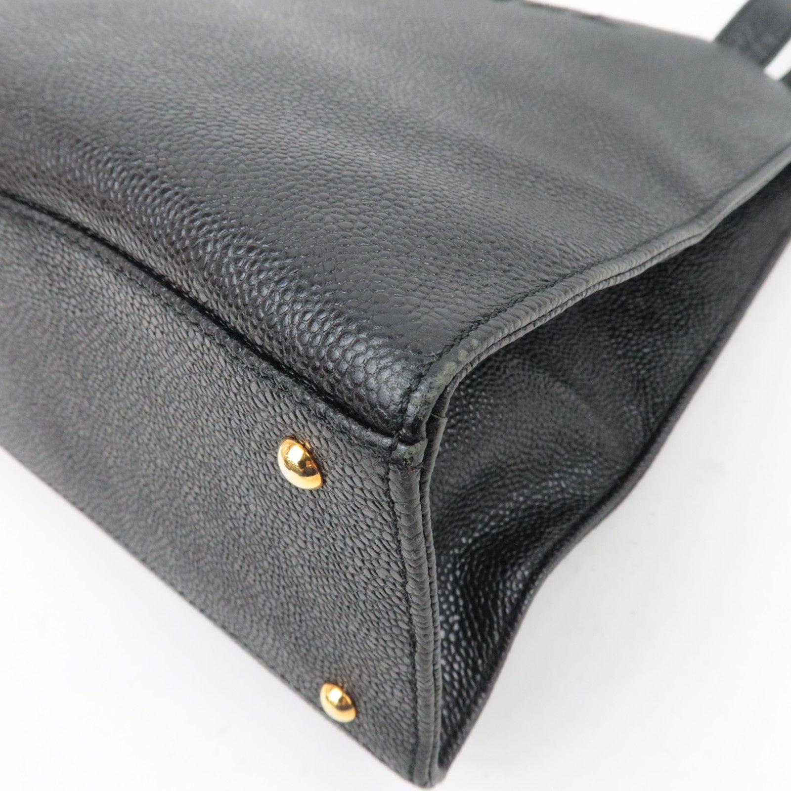 CHANEL Logo Caviarskin Tote Bag Black