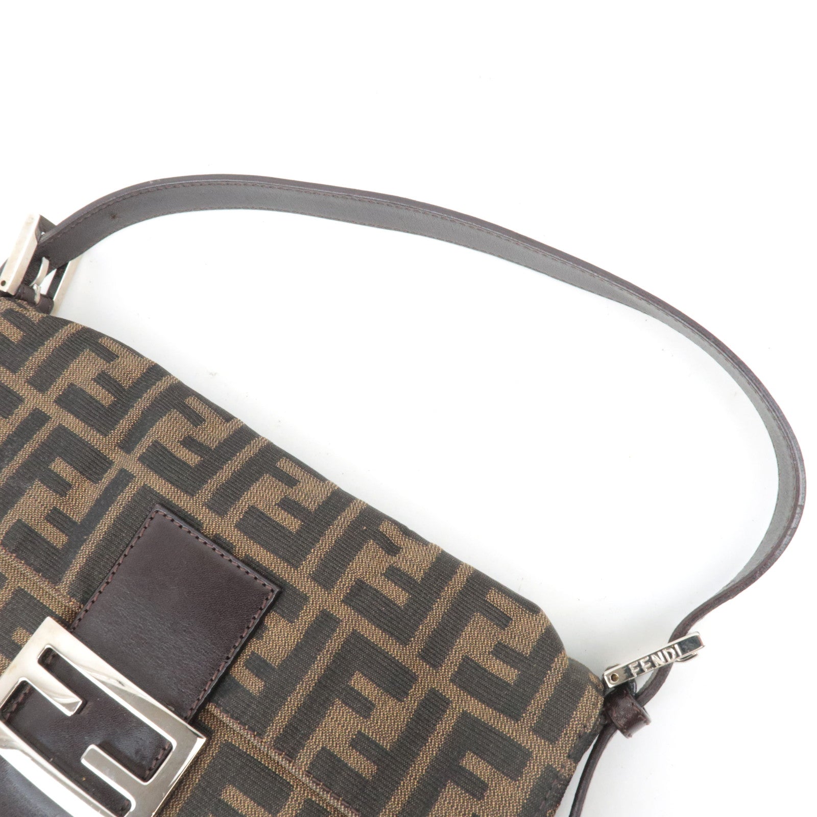 FENDI Zucca Mamma Baguette Canvas Leather Shoulder Bag Brown 26424