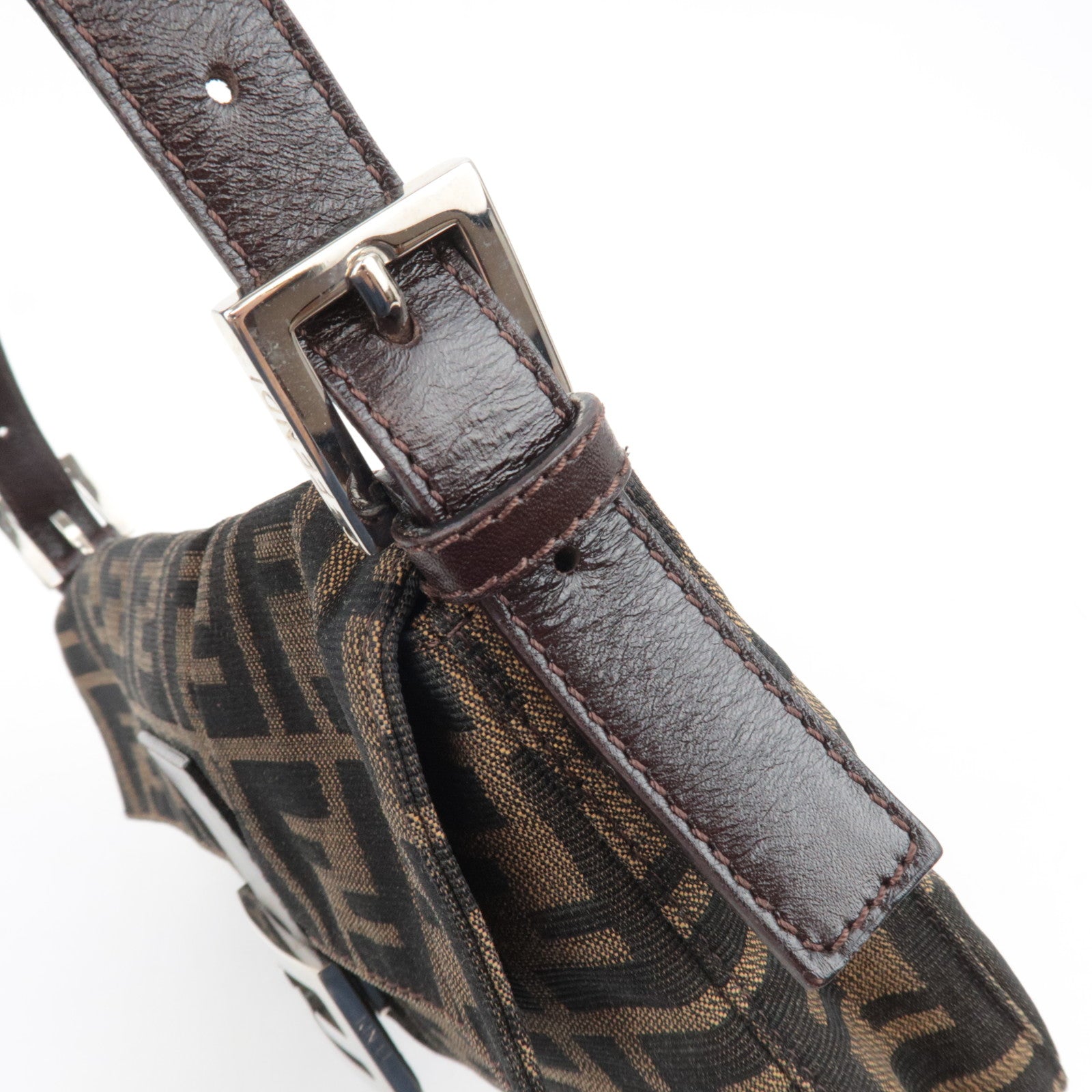 FENDI Zucca Mamma Baguette Canvas Leather Shoulder Bag Brown 26424