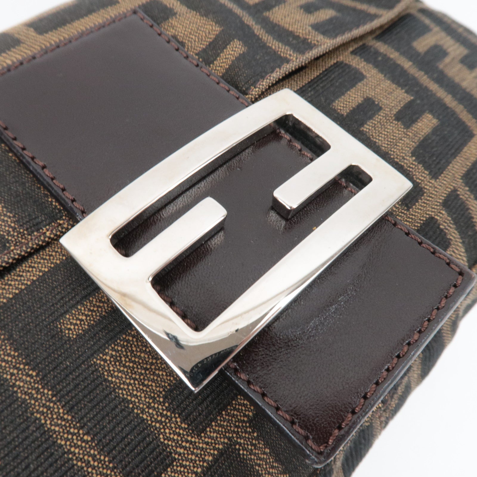 FENDI Zucca Mamma Baguette Canvas Leather Shoulder Bag Brown 26424