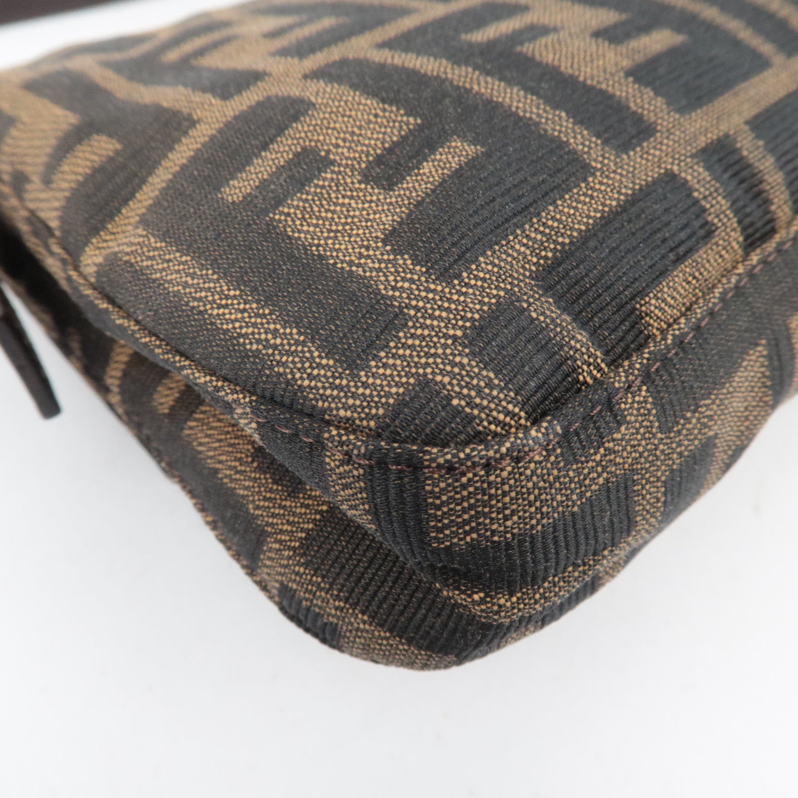 FENDI Zucca Mamma Baguette Canvas Leather Shoulder Bag Brown 26424