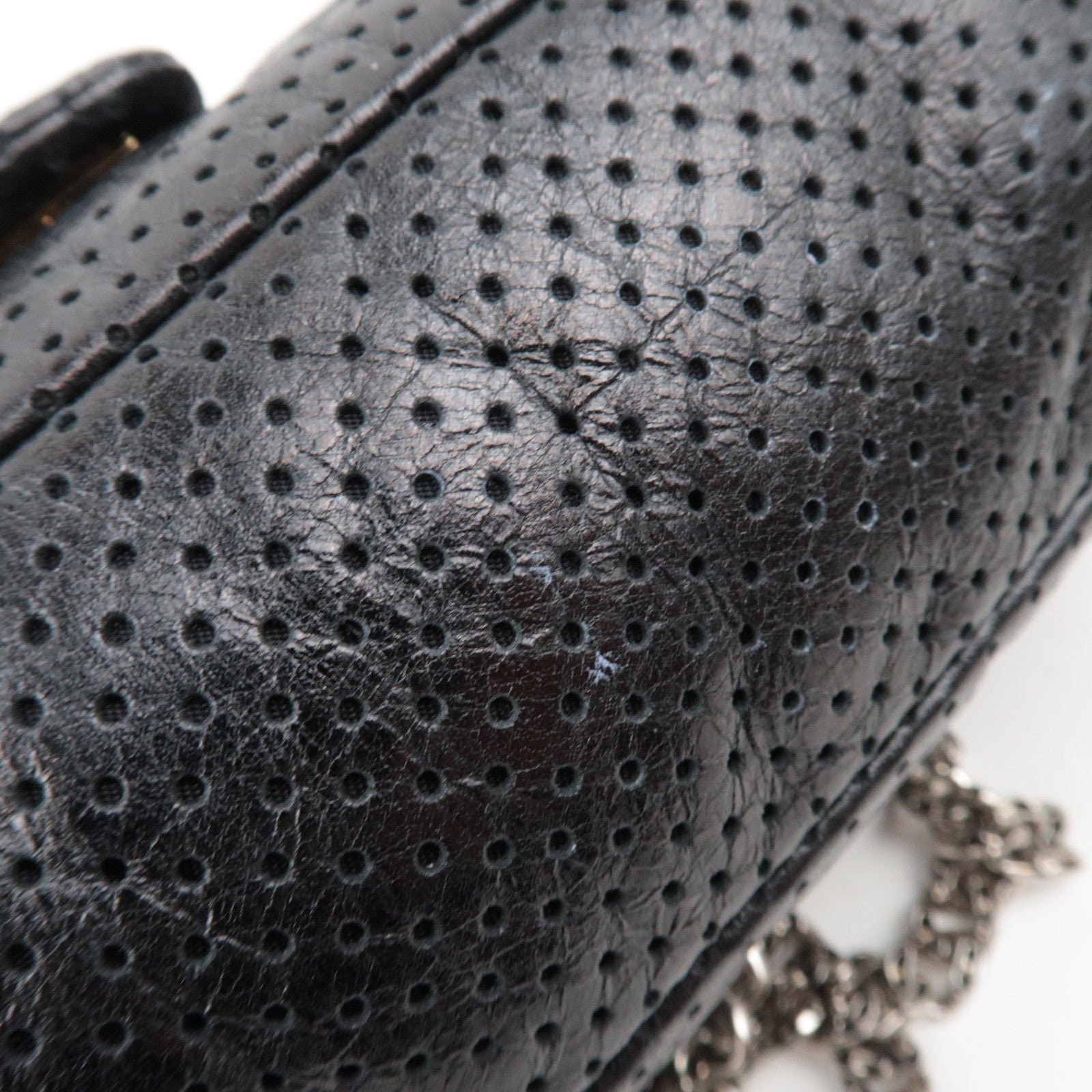 CHANEL 2.55 Perforated Leather Chain Shoulder Bag Black