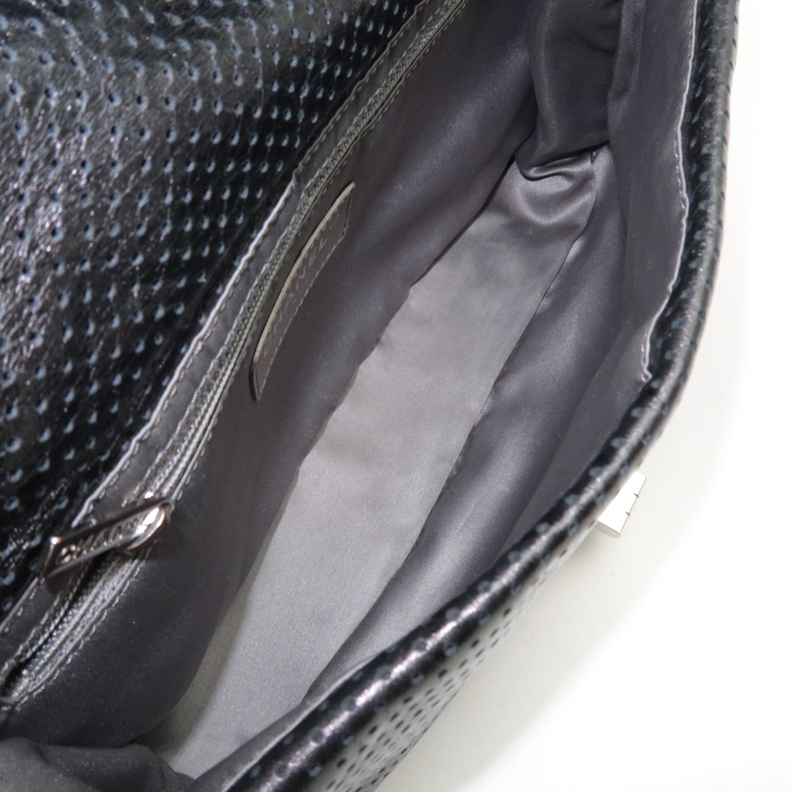 CHANEL 2.55 Perforated Leather Chain Shoulder Bag Black