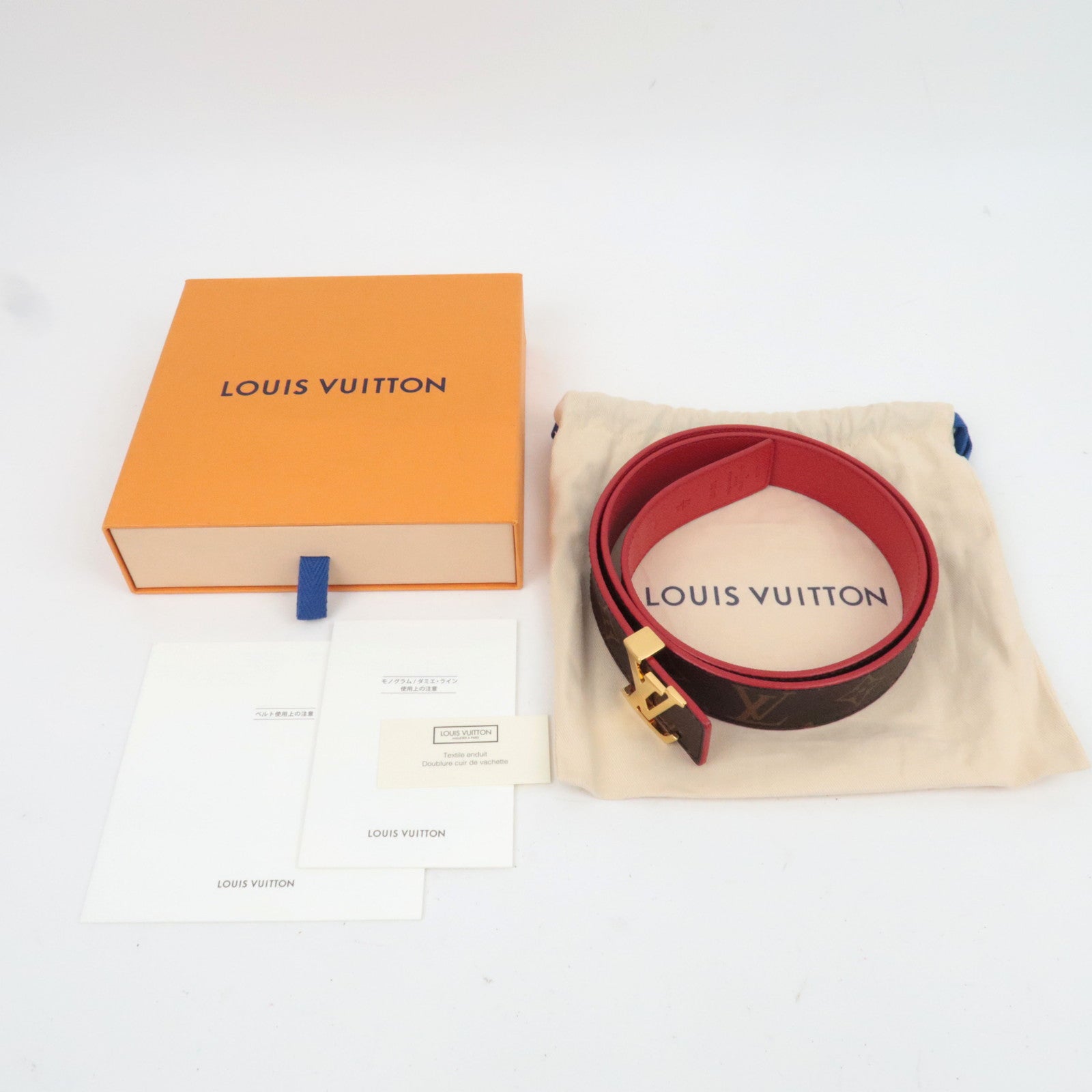 Louis Vuitton Monogram Ceinture LV Initial Reversible Belt 85/34 Rouge M9498