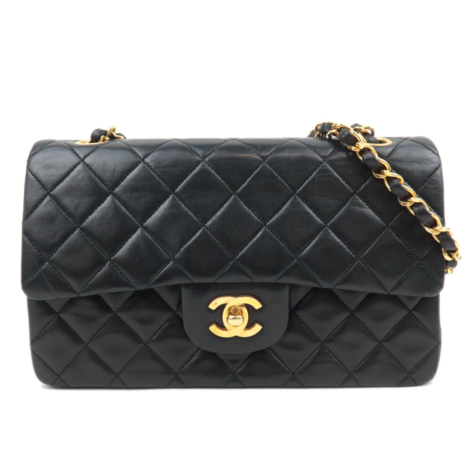 CHANEL Matelasse 23 Double Flap Lambskin Chain Shoulder Bag Black88557