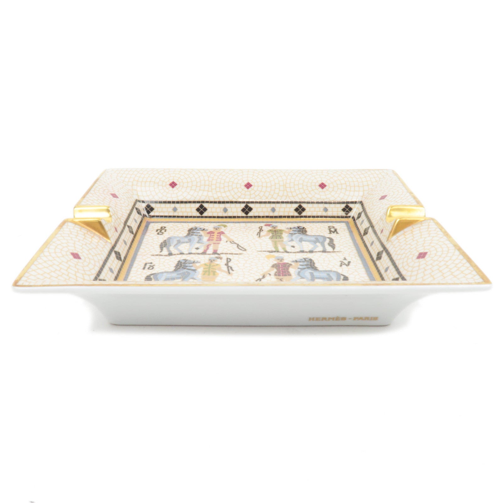 HERMES Porcelain Ashtray "Roman Horsemen" Beige