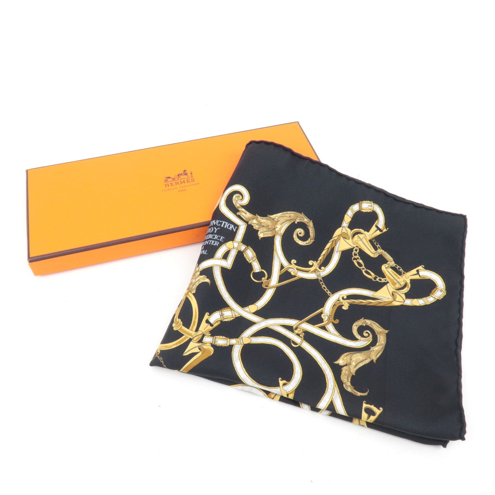 HERMES Carre 40 Scarf LINSRVCTION DC ROY 100% Silk Black