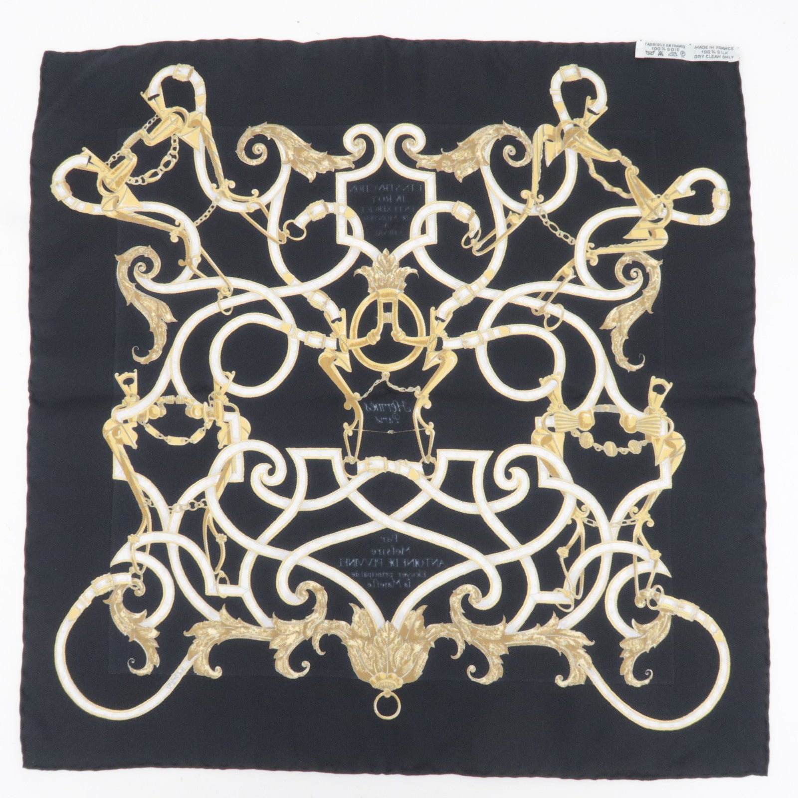HERMES Carre 40 Scarf LINSRVCTION DC ROY 100% Silk Black