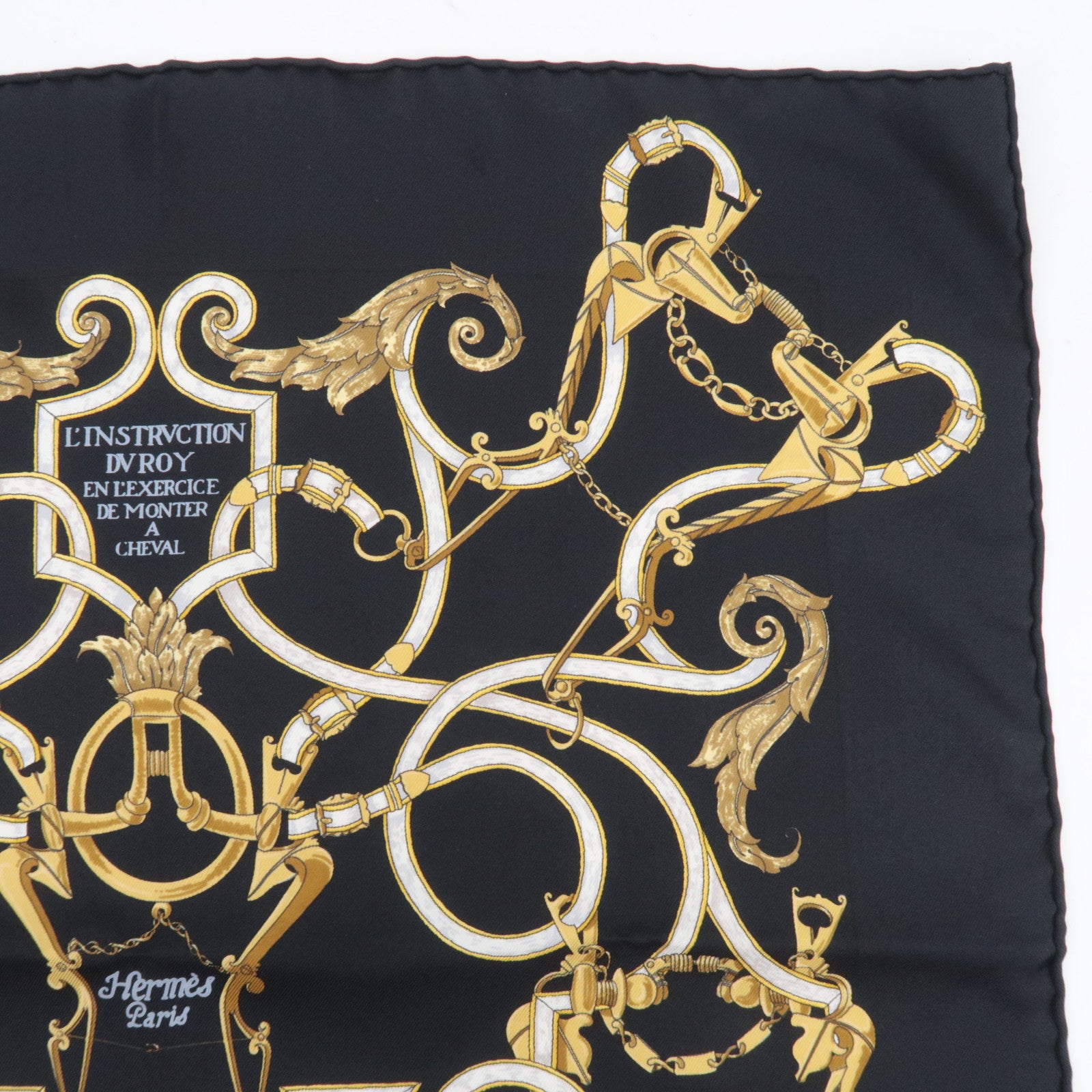 HERMES Carre 40 Scarf LINSRVCTION DC ROY 100% Silk Black