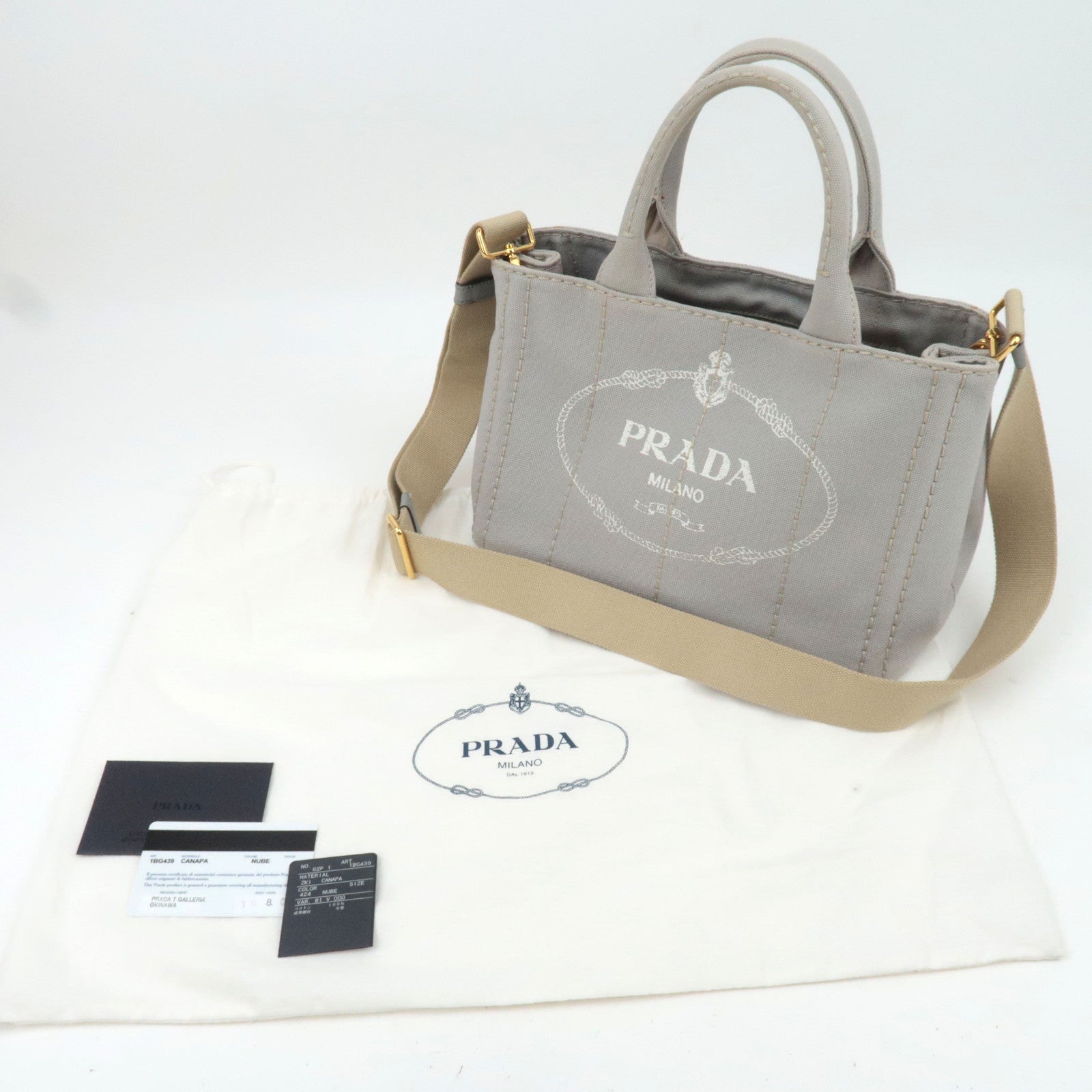 PRADA Canapa Mini 2Way Canvas Tote Bag Gray 1BG439