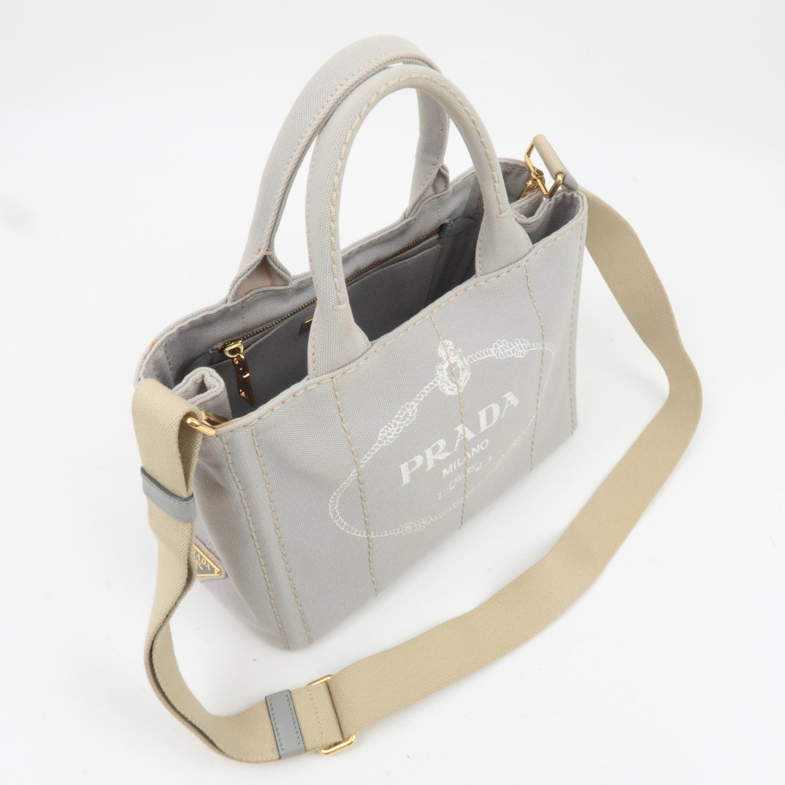 PRADA Canapa Mini 2Way Canvas Tote Bag Gray 1BG439