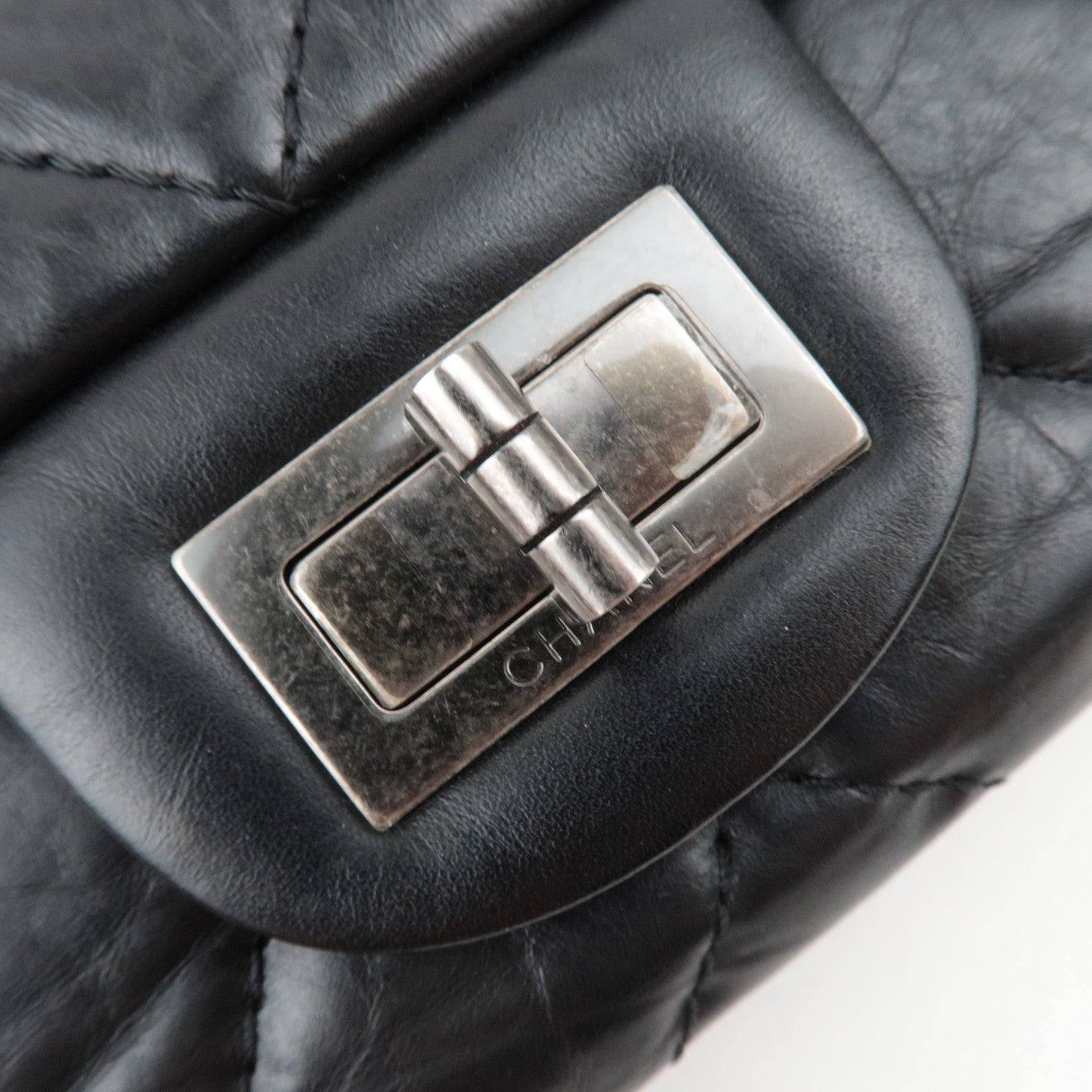 CHANEL 2.55 Matelasse Double Flap Aged Calfskin Chain Shoulder Bag Black