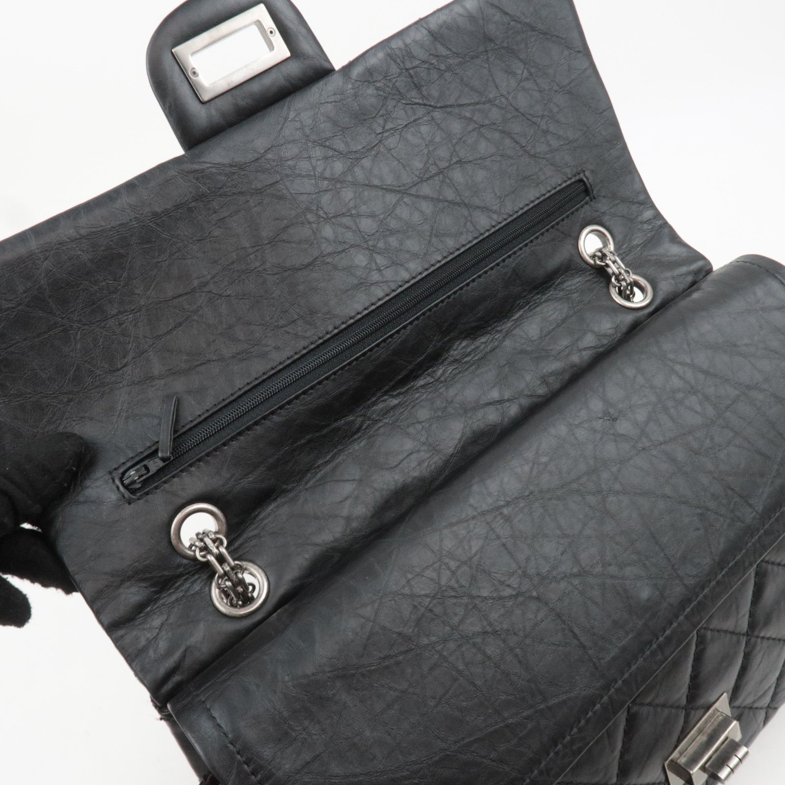 CHANEL 2.55 Matelasse Double Flap Aged Calfskin Chain Shoulder Bag Black