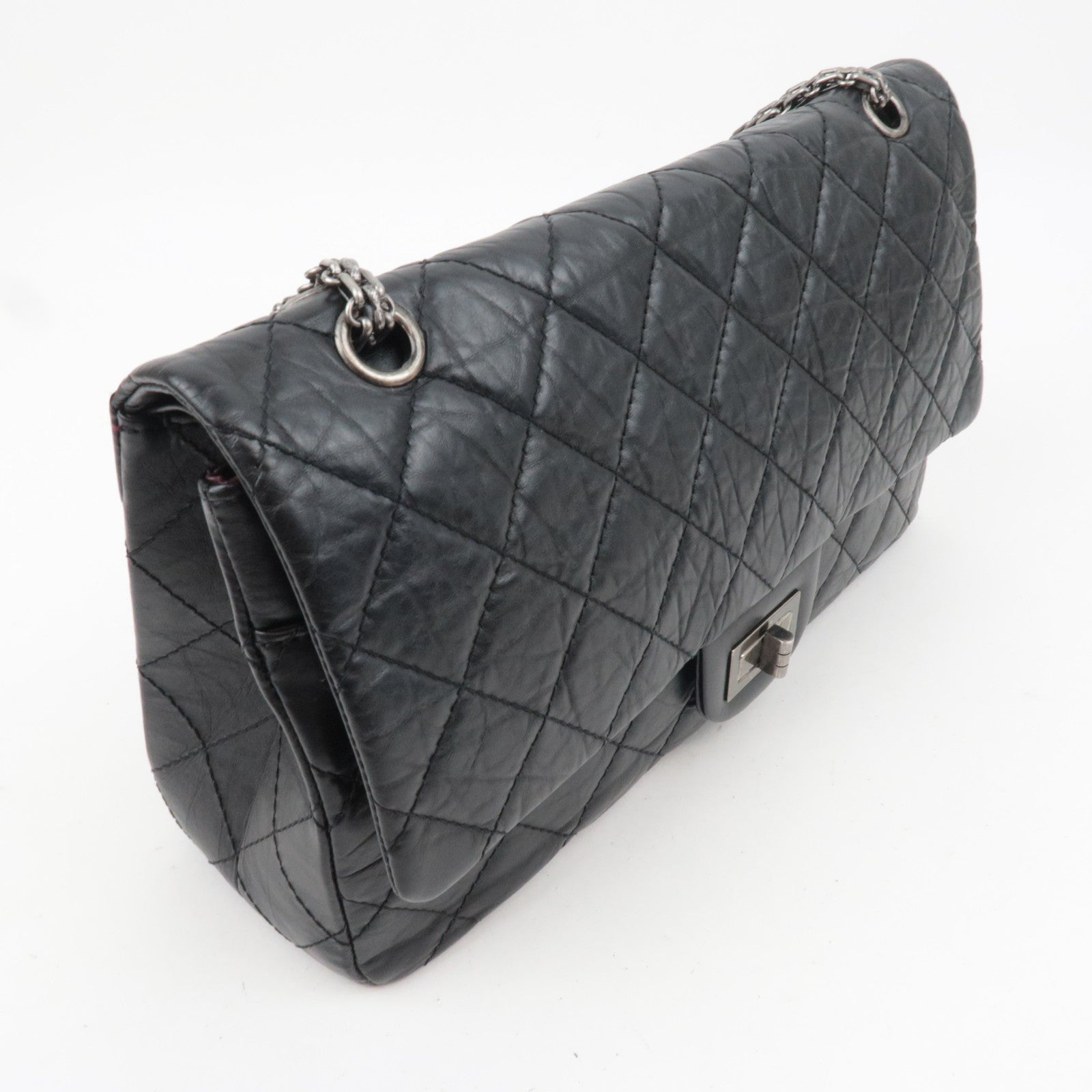 CHANEL 2.55 Matelasse Double Flap Aged Calfskin Chain Shoulder Bag Black