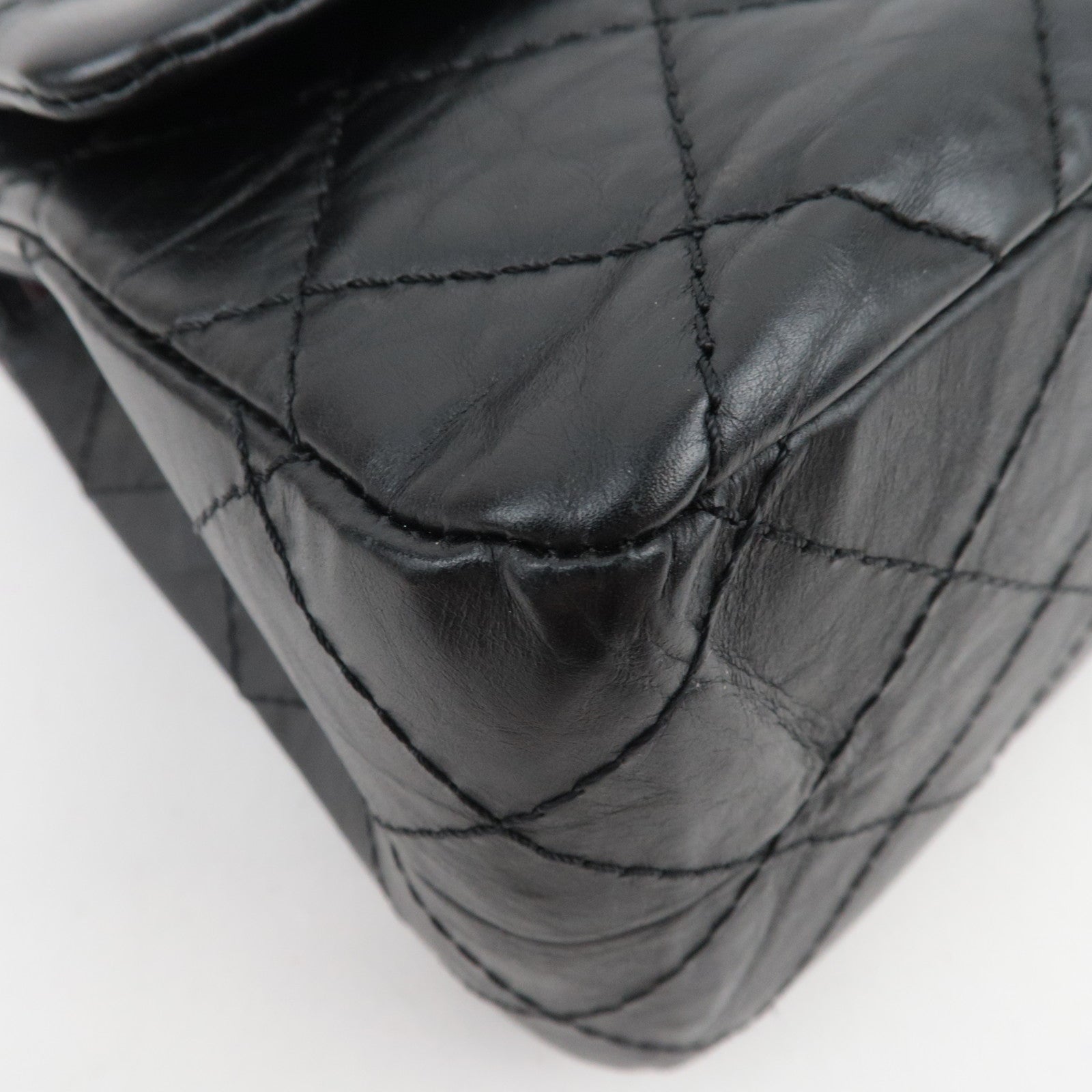 CHANEL 2.55 Matelasse Double Flap Aged Calfskin Chain Shoulder Bag Black