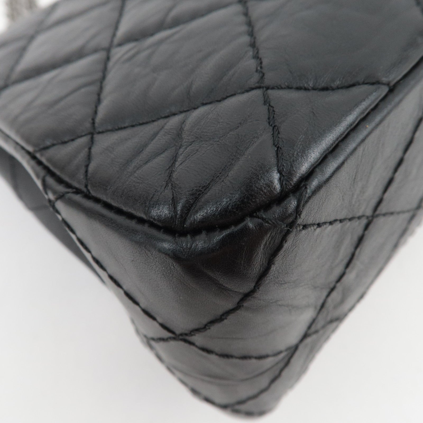 CHANEL 2.55 Matelasse Double Flap Aged Calfskin Chain Shoulder Bag Black
