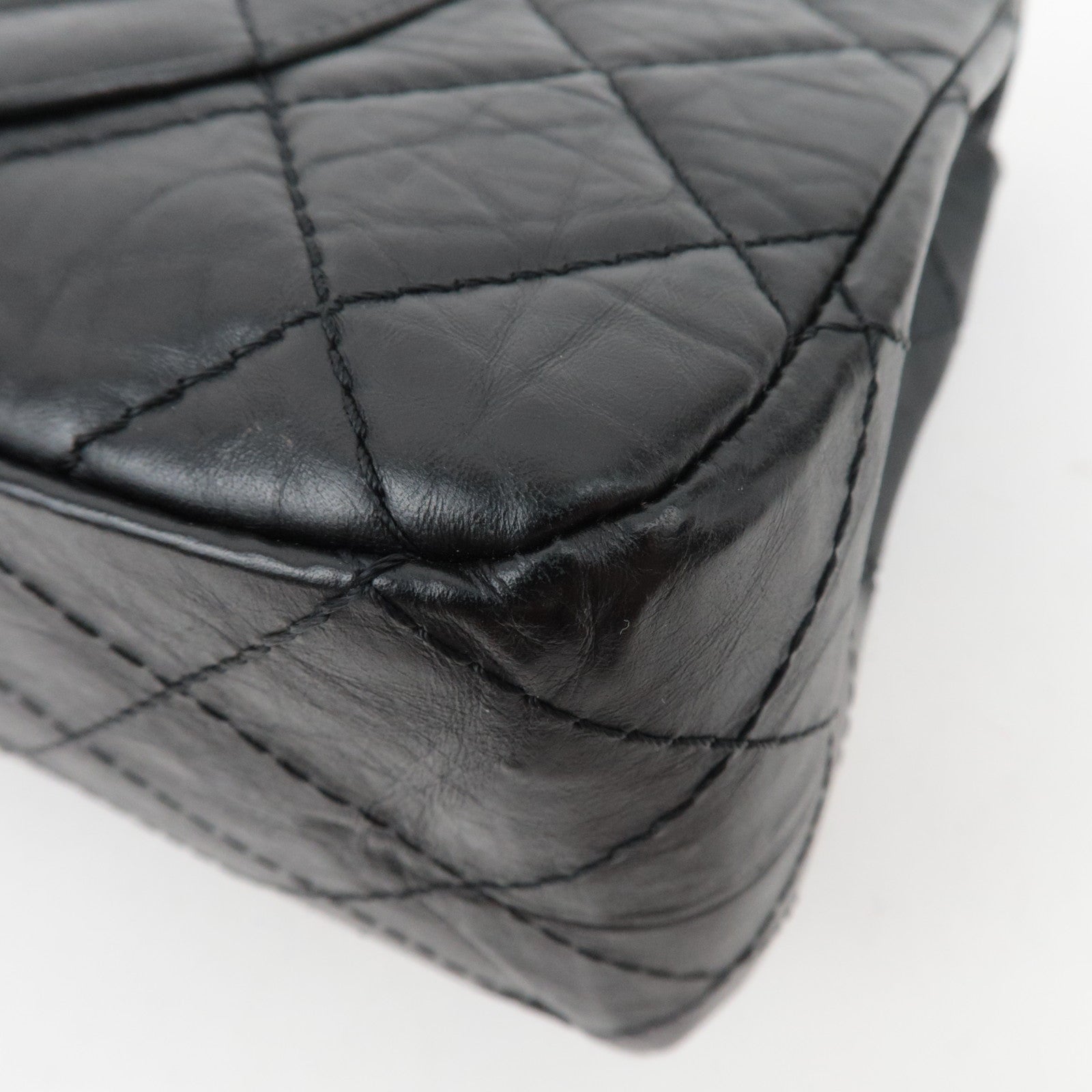 CHANEL 2.55 Matelasse Double Flap Aged Calfskin Chain Shoulder Bag Black
