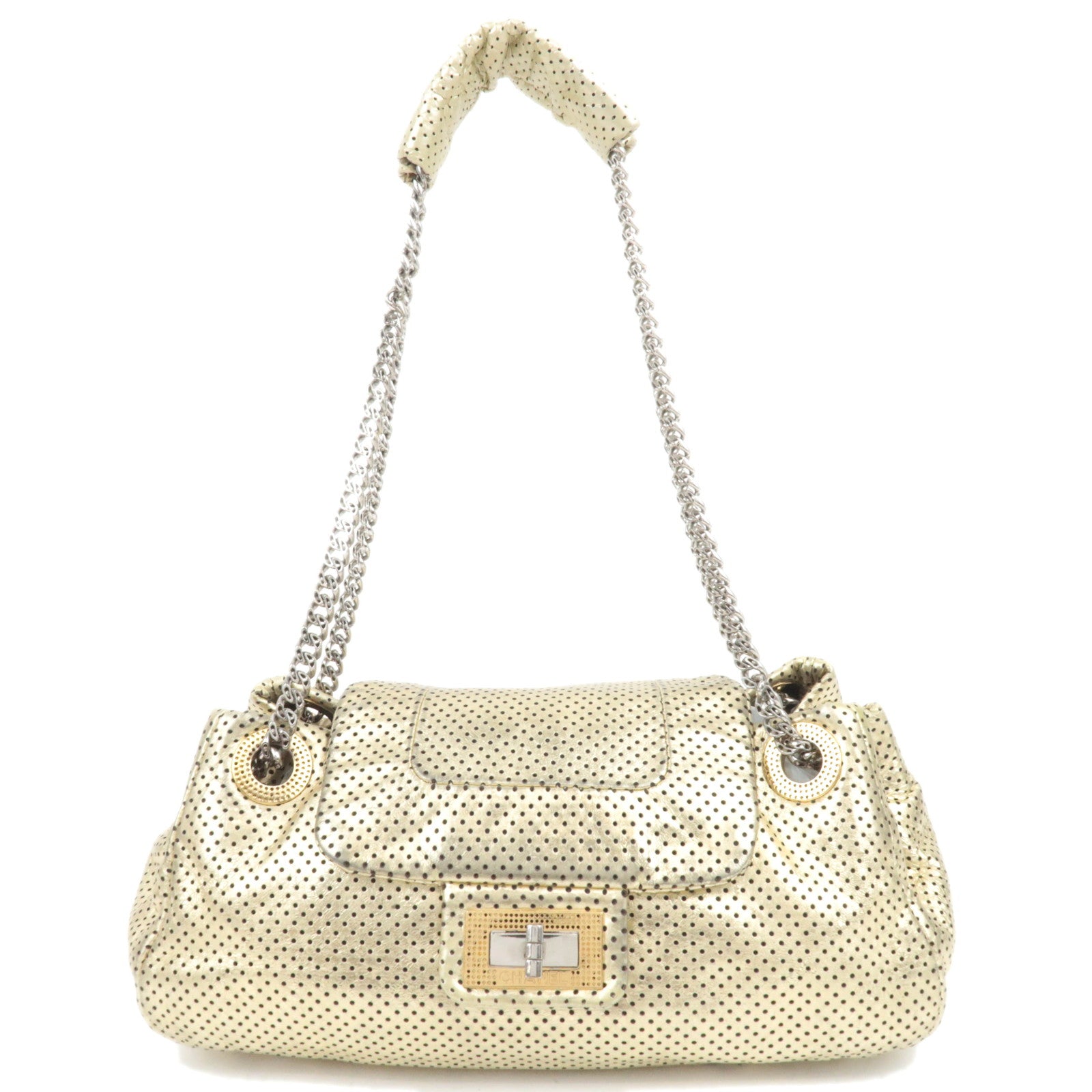 CHANEL 2.55 Perforated Leather Chain Shoulder Bag Gold88575