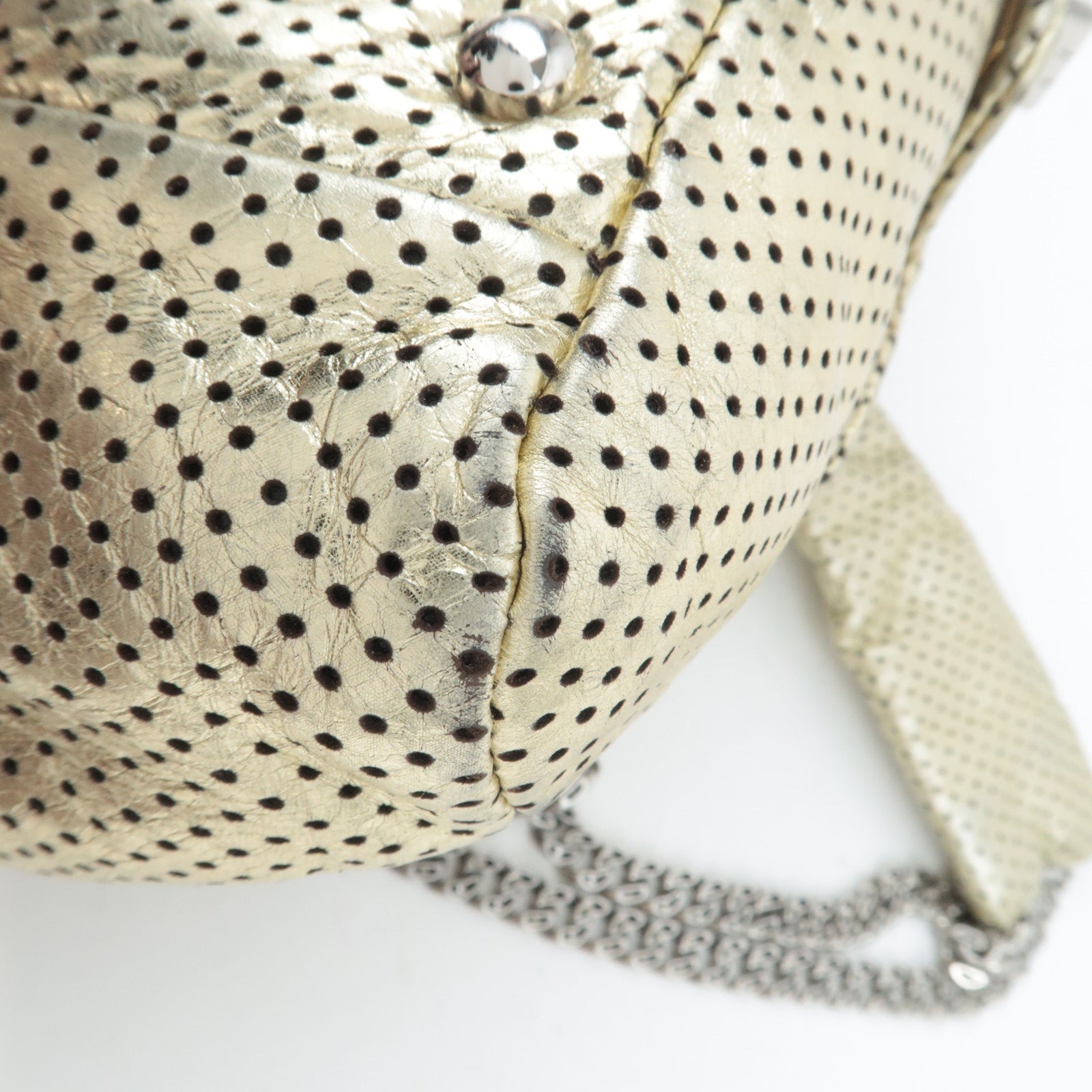 CHANEL 2.55 Perforated Leather Chain Shoulder Bag Gold