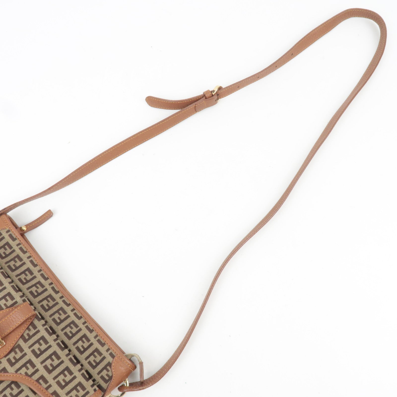 FENDI Zucchino Canvas Leather Shoulder Bag Brown 8BT088