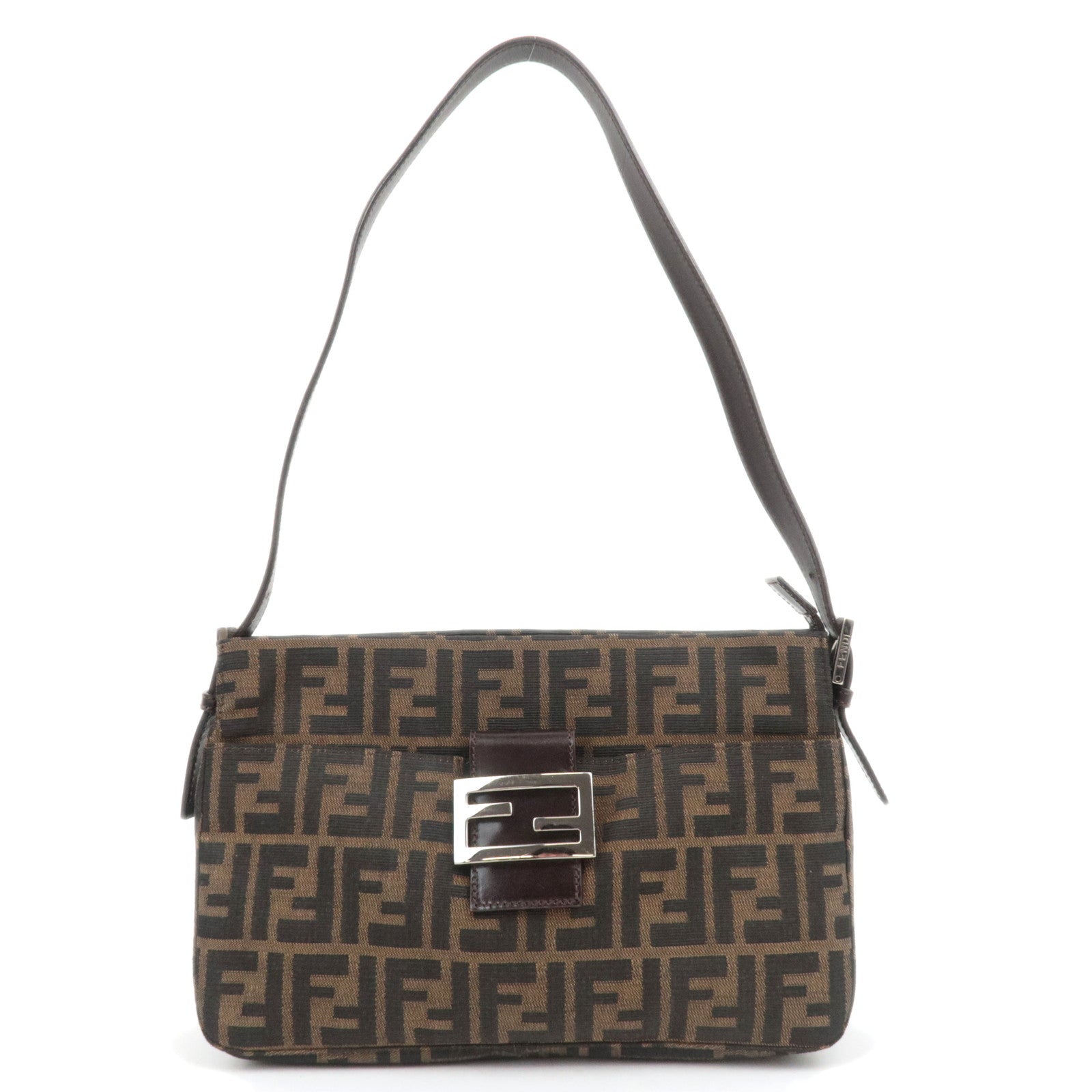 FENDI Zucca Canvas Leather Shoulder Bag Brown 2656688616