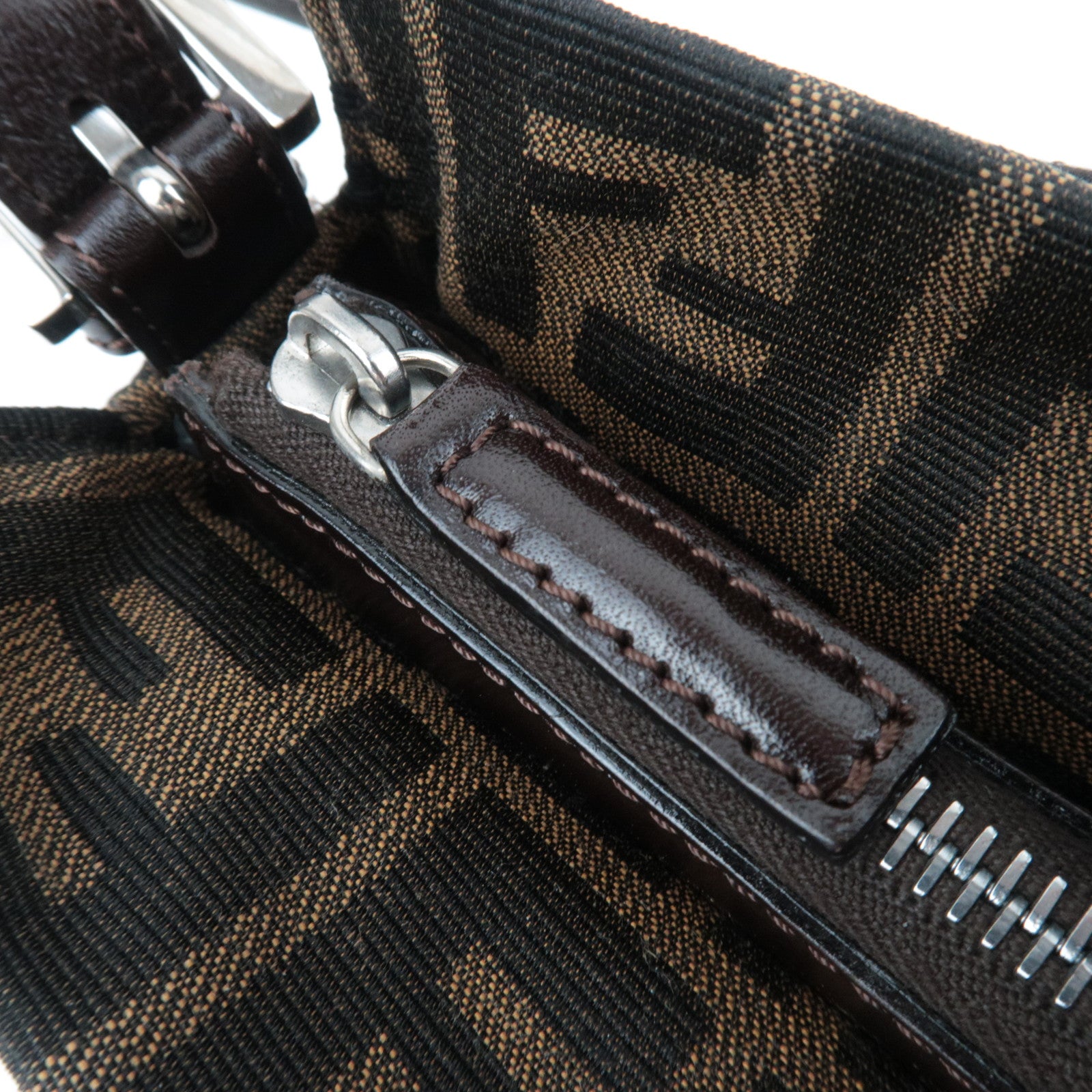 FENDI Zucca Canvas Leather Shoulder Bag Brown 26566