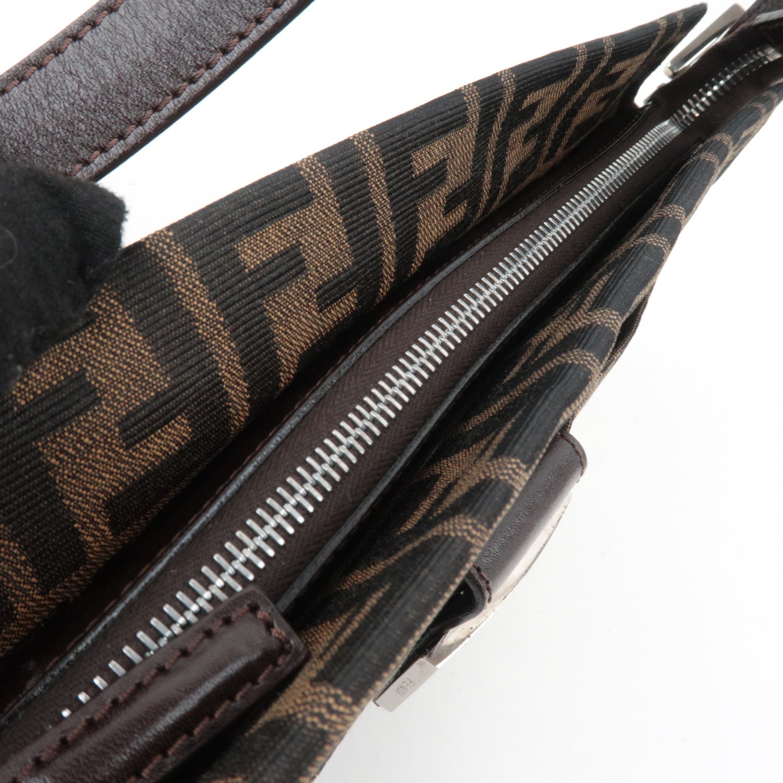 FENDI Zucca Canvas Leather Shoulder Bag Brown 26566