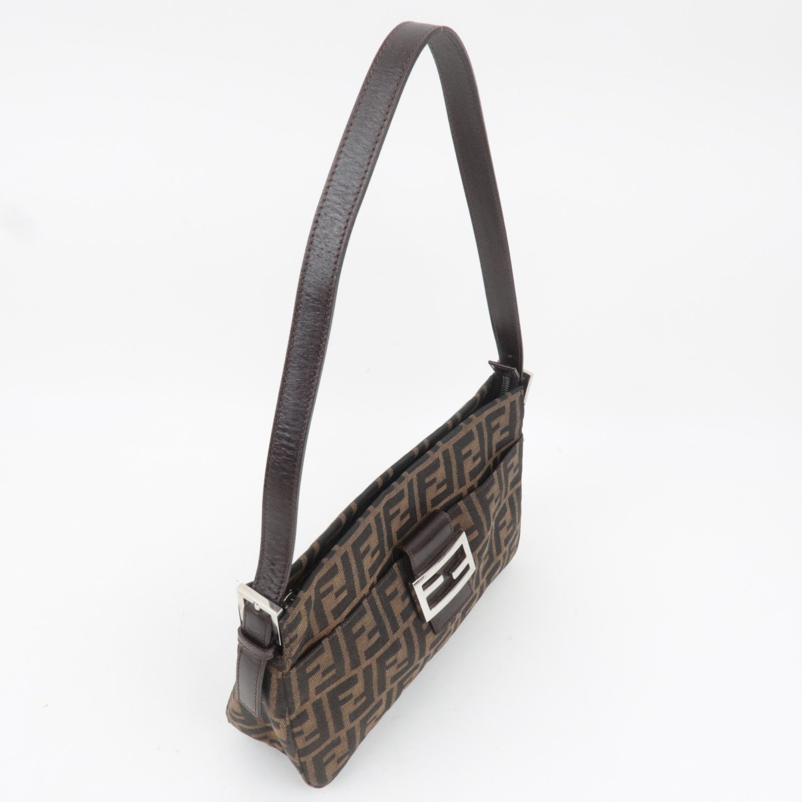 FENDI Zucca Canvas Leather Shoulder Bag Brown 26566