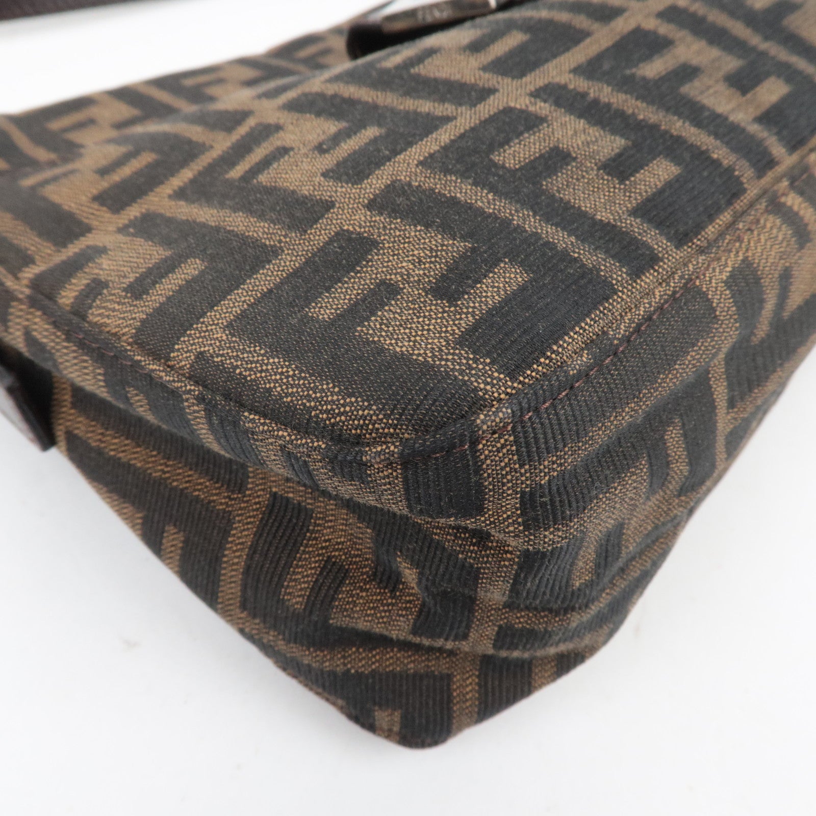 FENDI Zucca Canvas Leather Shoulder Bag Brown 26566