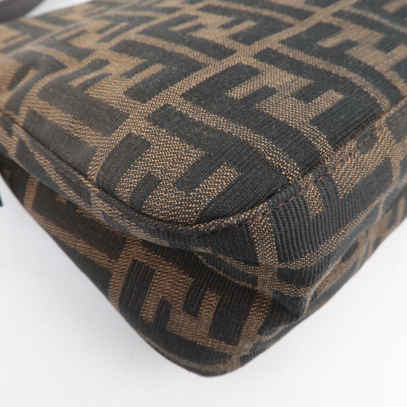 FENDI Zucca Canvas Leather Shoulder Bag Brown 26566