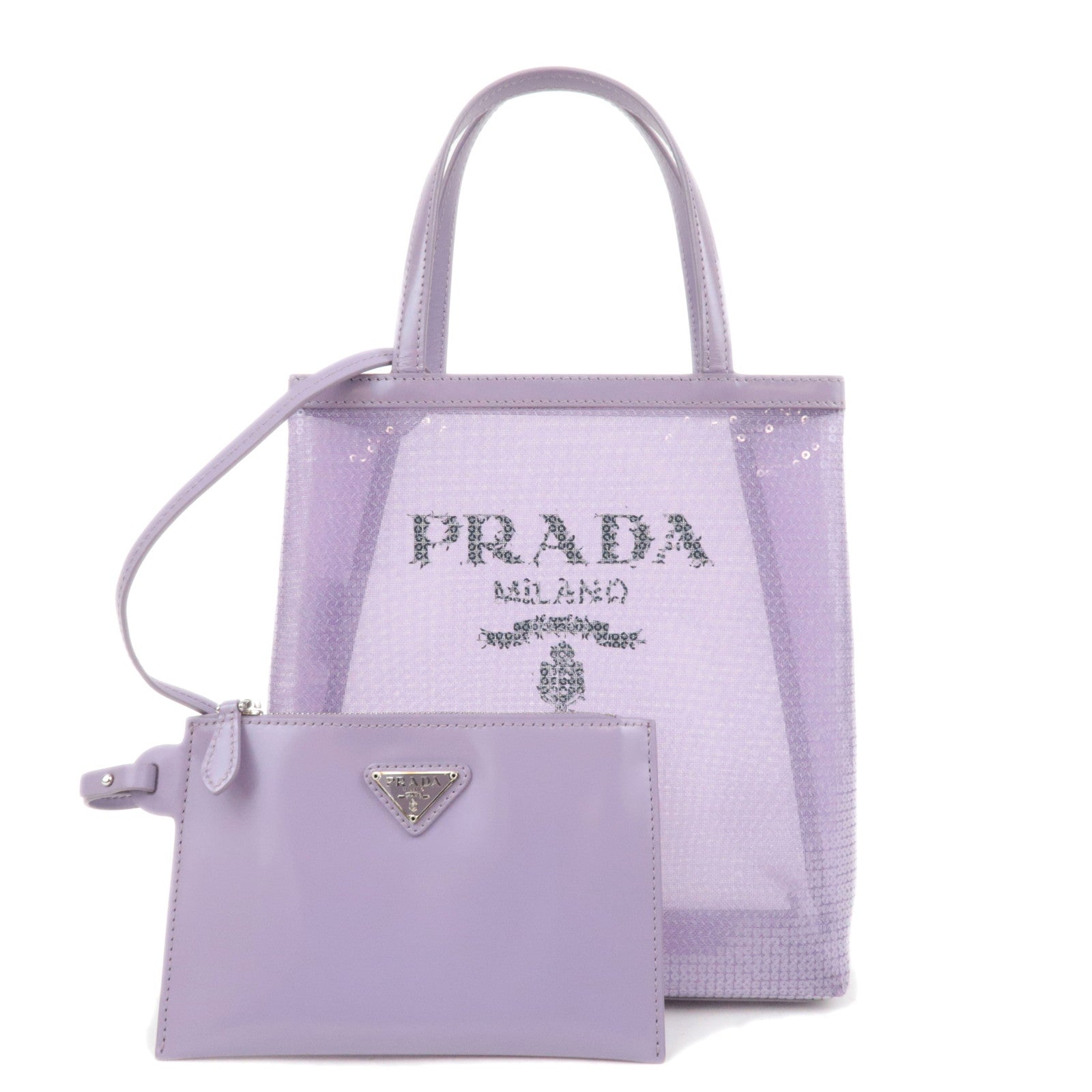PRADA Small Sequin Mesh Hand Bag Purple 1BG41788624