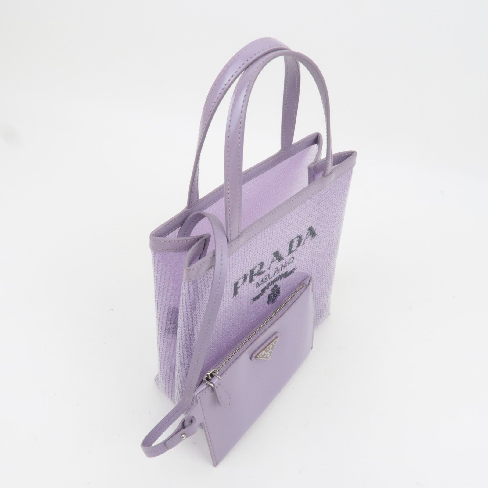PRADA Small Sequin Mesh Hand Bag Purple 1BG417