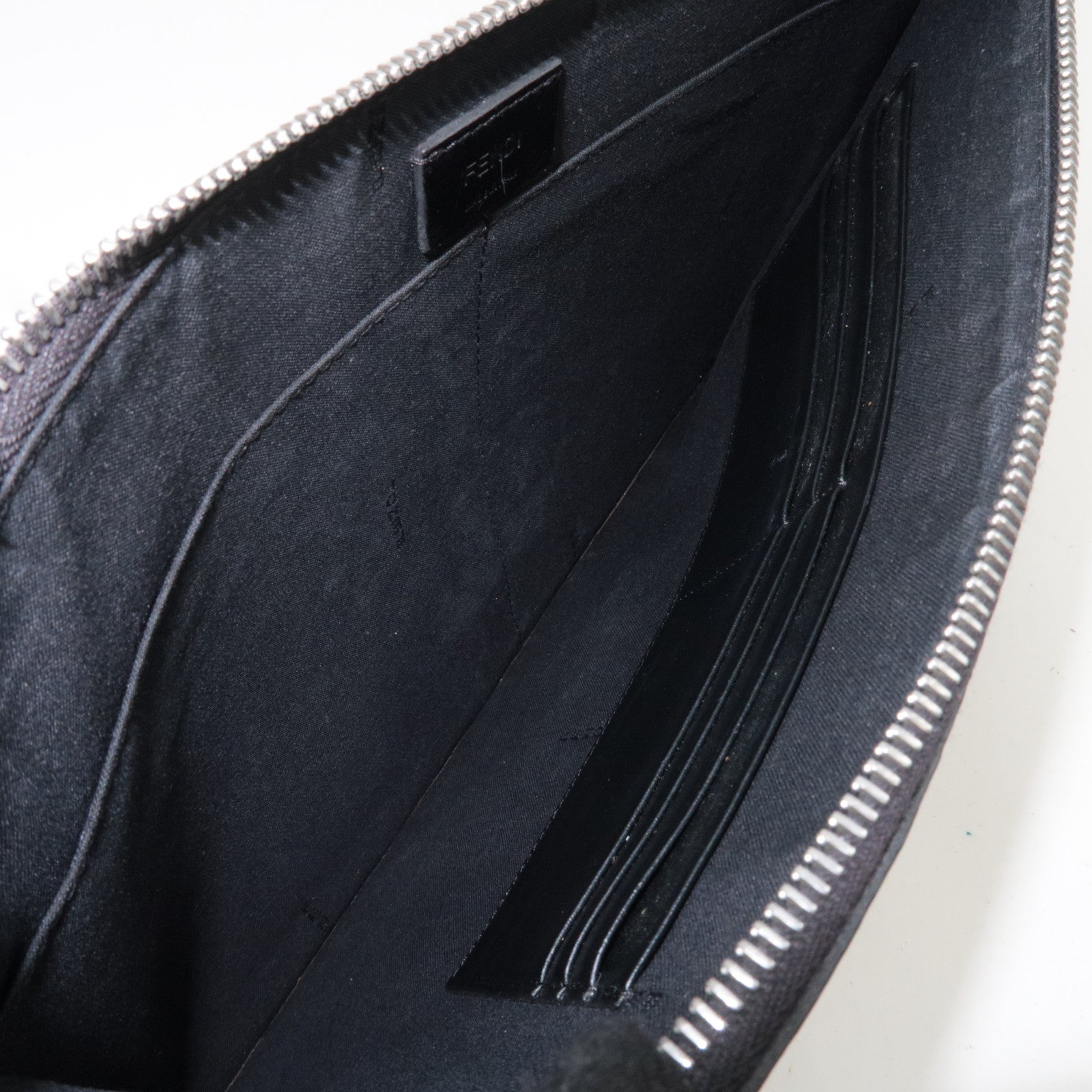 FENDI Zucca PVC Leather Clutch Bag Black Gray Yellow 7N0110