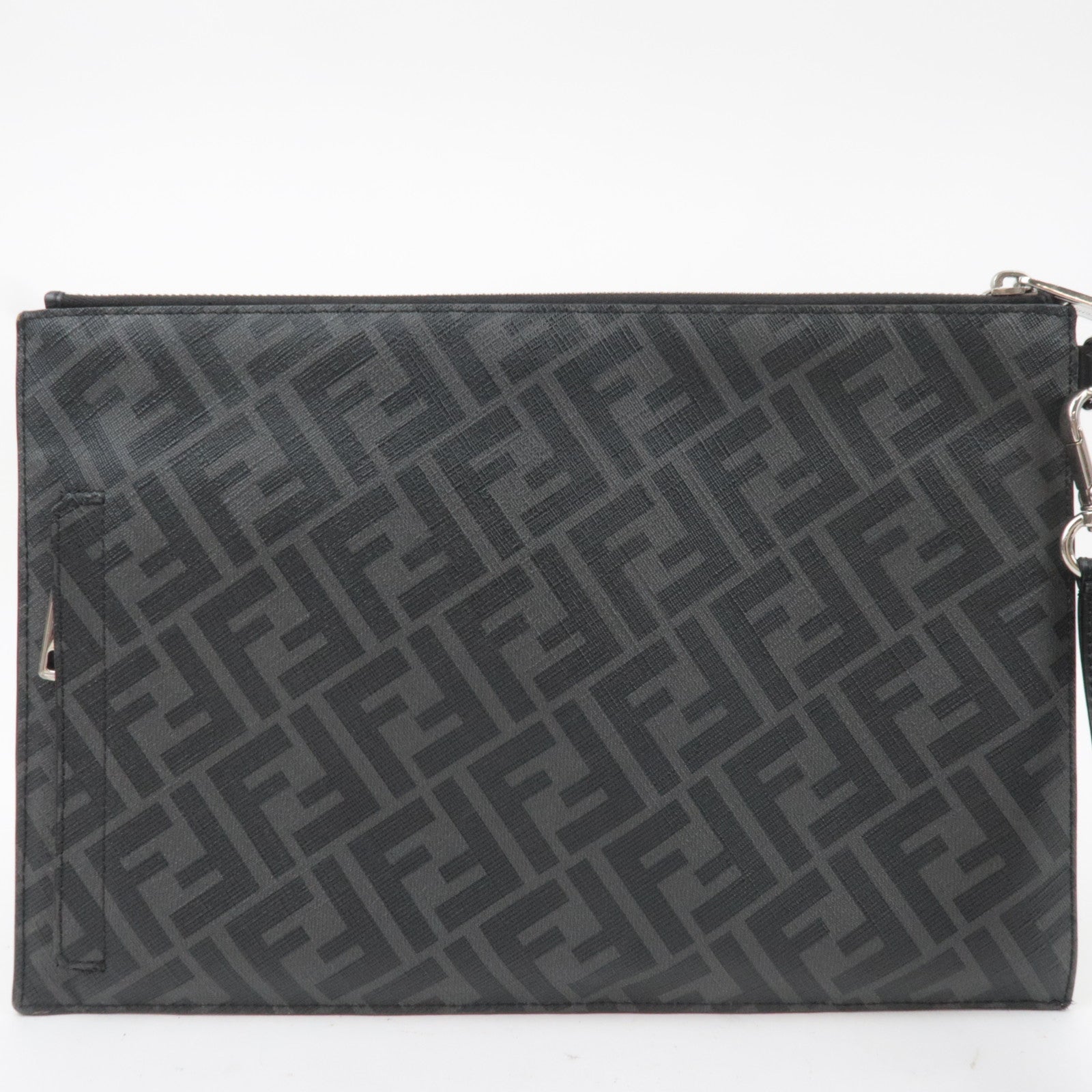 FENDI Zucca PVC Leather Clutch Bag Black Gray Yellow 7N0110