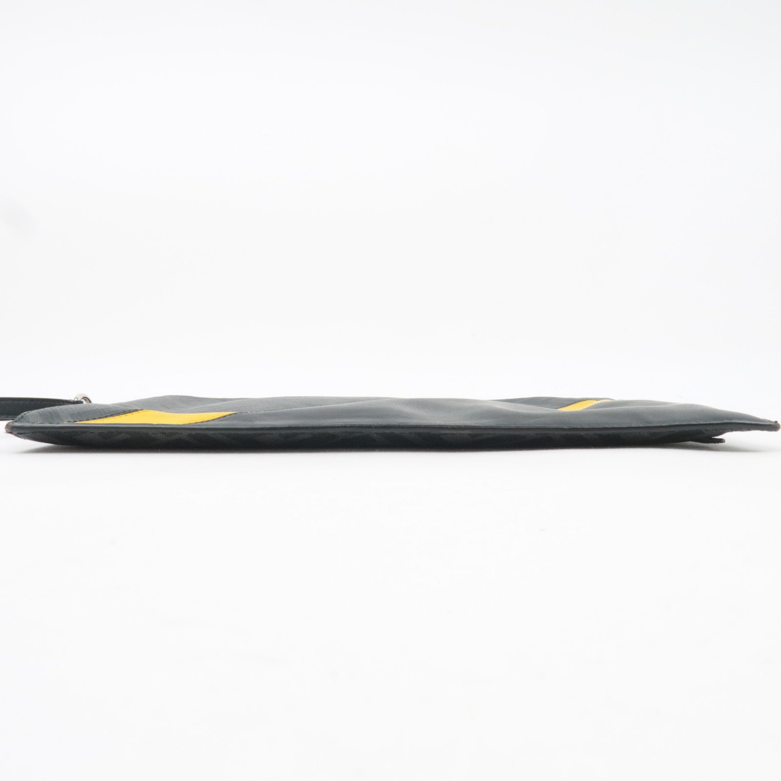 FENDI Zucca PVC Leather Clutch Bag Black Gray Yellow 7N0110