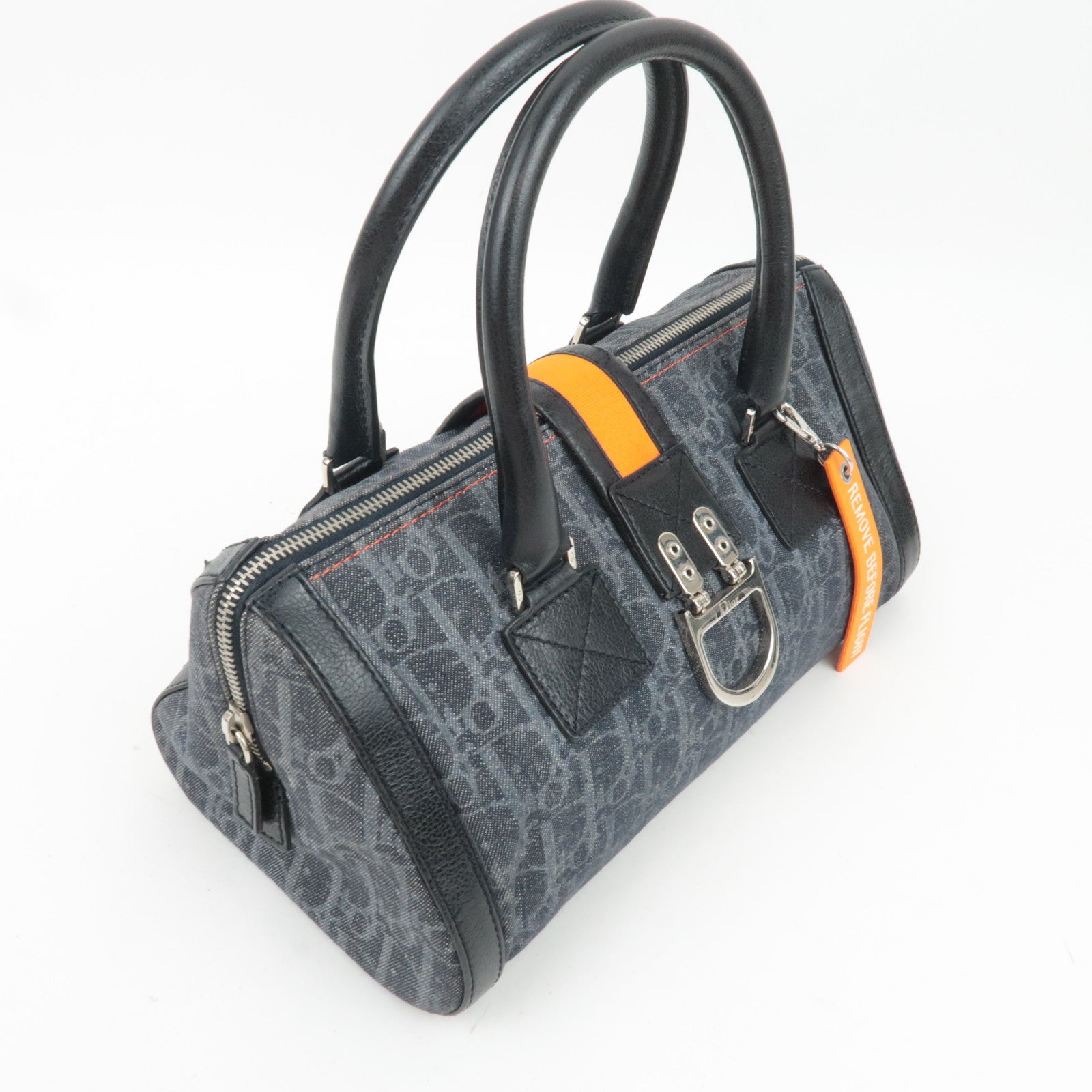 Christian Dior Flightline Denim Handbag Navy Orange