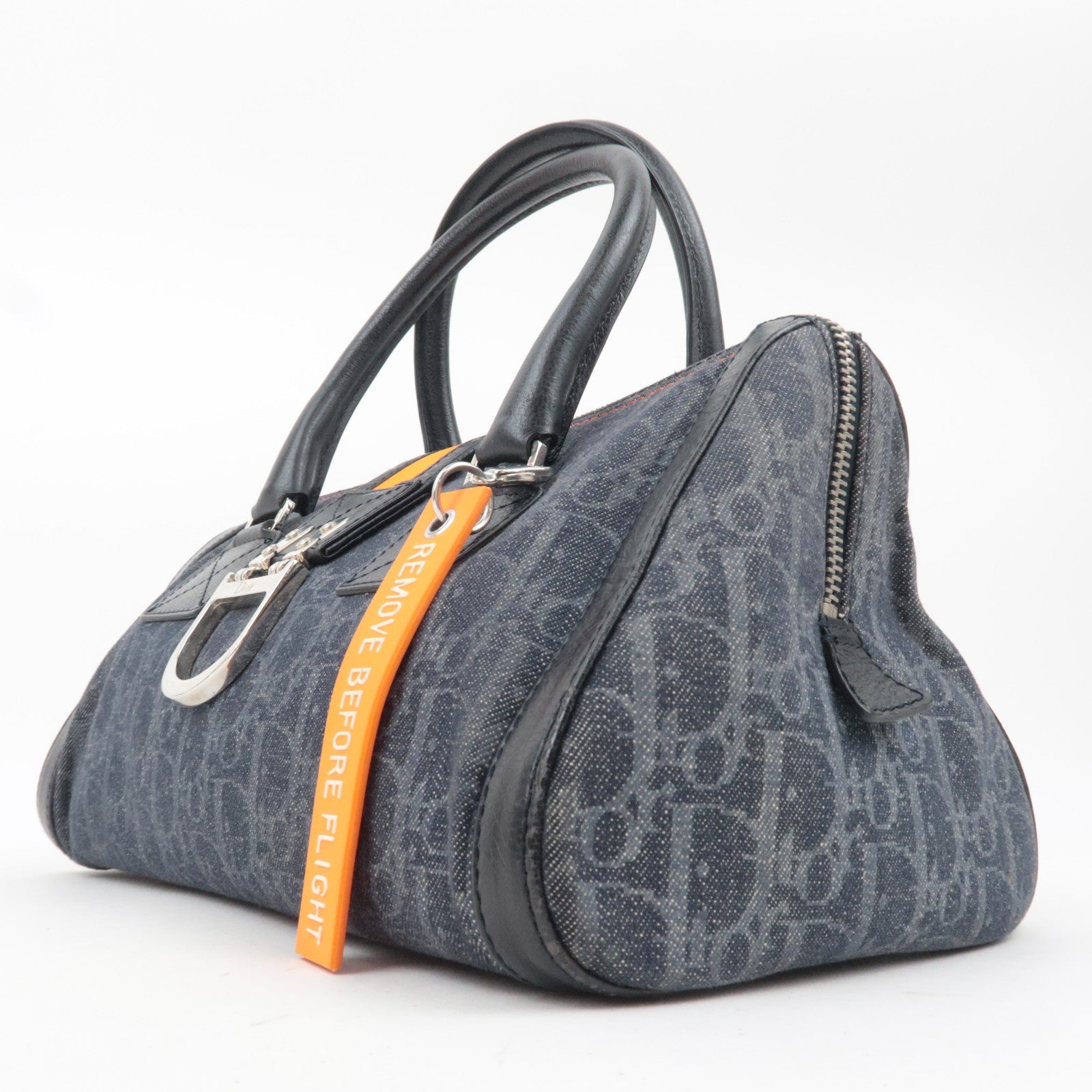 Christian Dior Flightline Denim Handbag Navy Orange