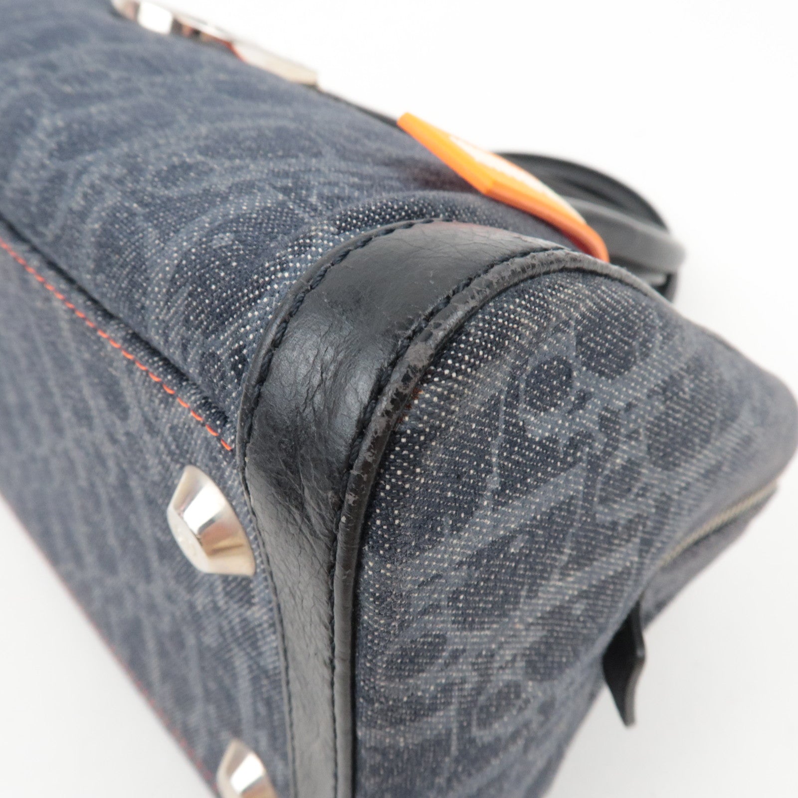 Christian Dior Flightline Denim Handbag Navy Orange