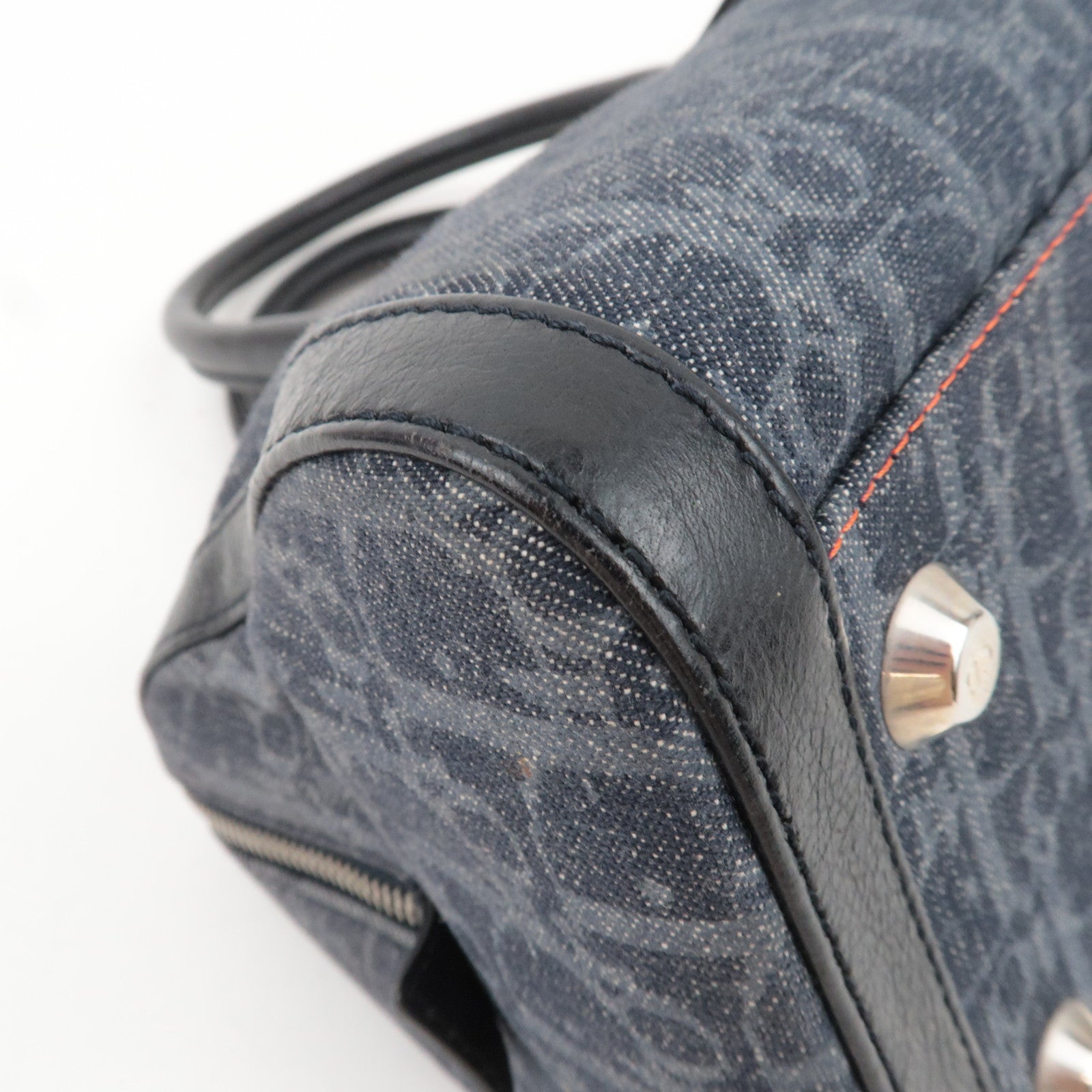 Christian Dior Flightline Denim Handbag Navy Orange
