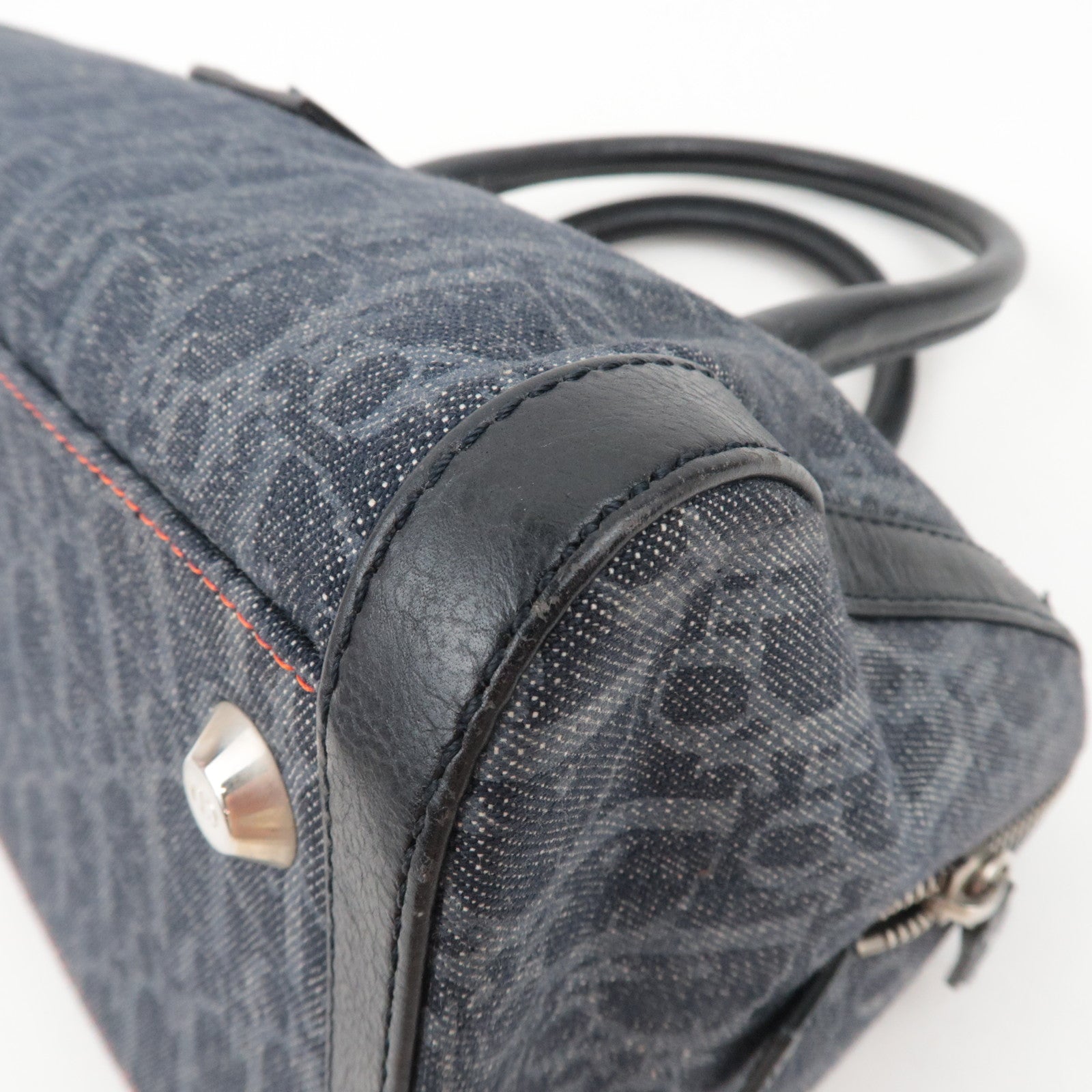Christian Dior Flightline Denim Handbag Navy Orange