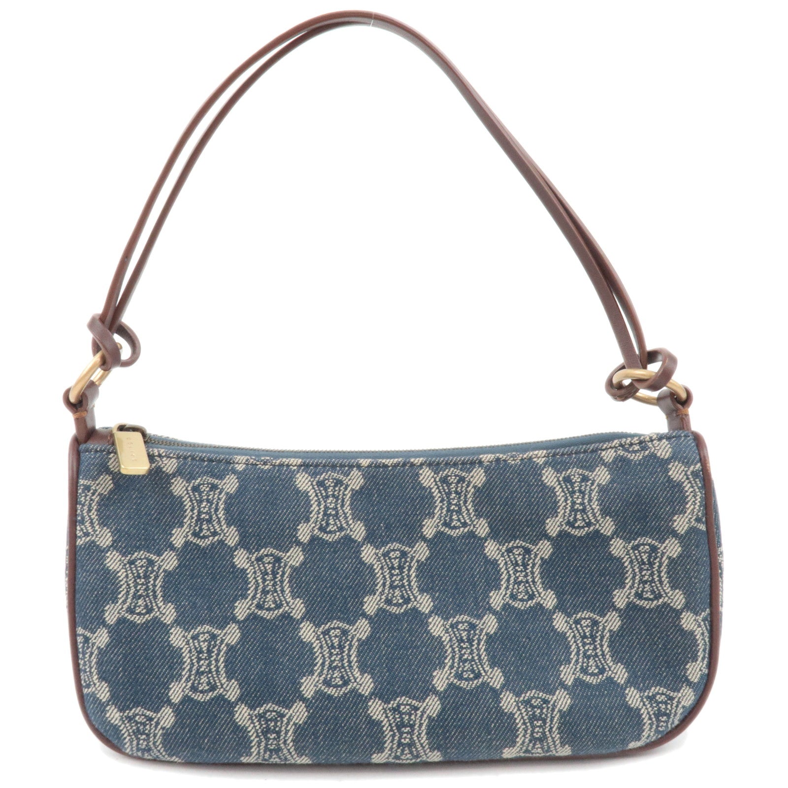 CELINE Paris Macadam Denim Small Shoulder Bag Navy Brown88675